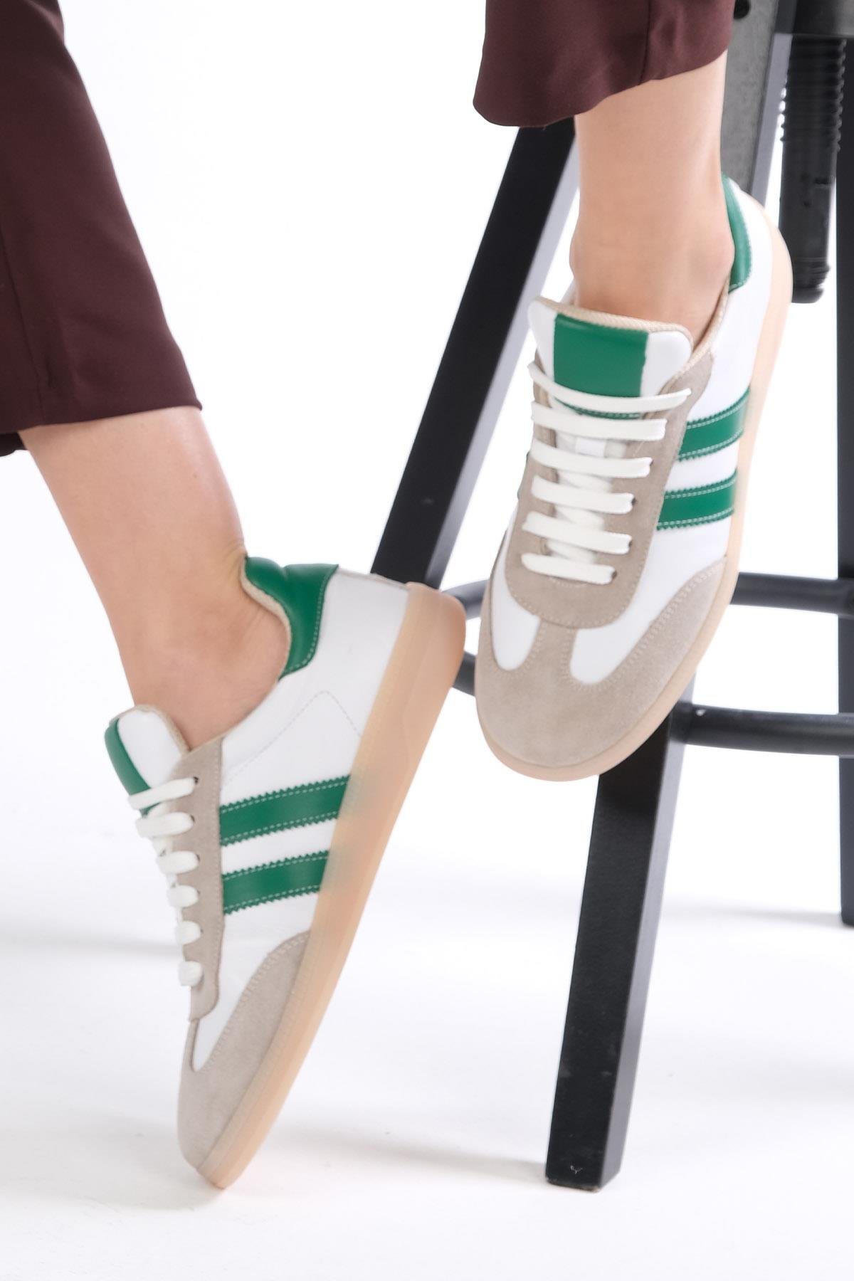 Mio Gusto Tindra Hakiki Deri Yeşil Renk Şeritli Spor Ayakkabı Modelleri