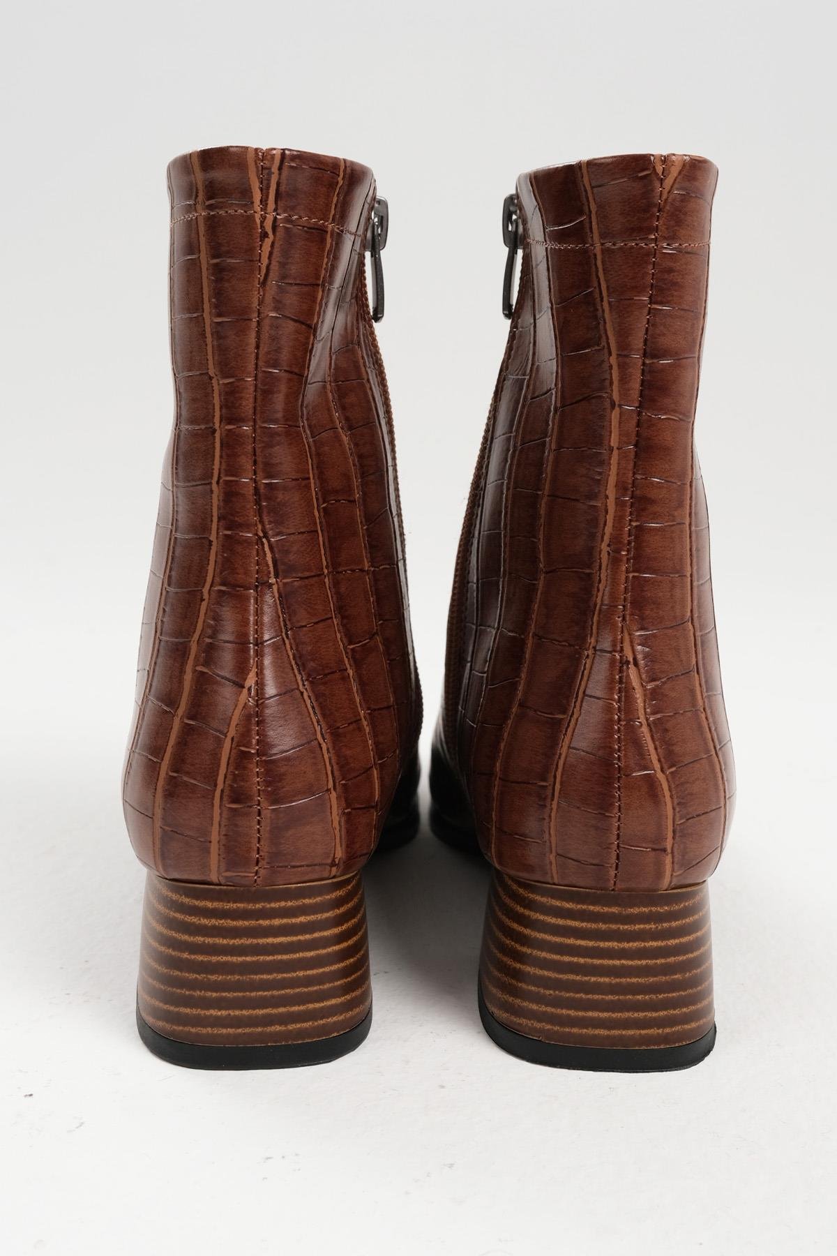 Mio Gusto Tori Siyah Renk Krokodil Desenli Küt Burunlu Bot