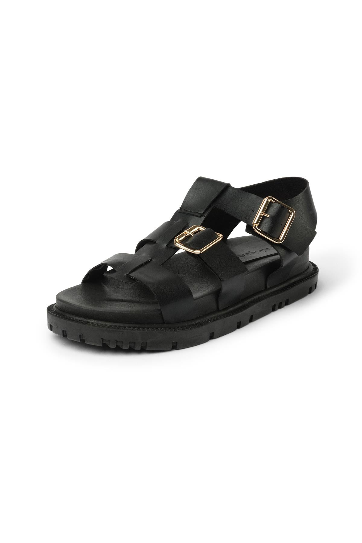 Mio Gusto Trude Siyah Renk Tokalı Kadın Sandalet Modelleri