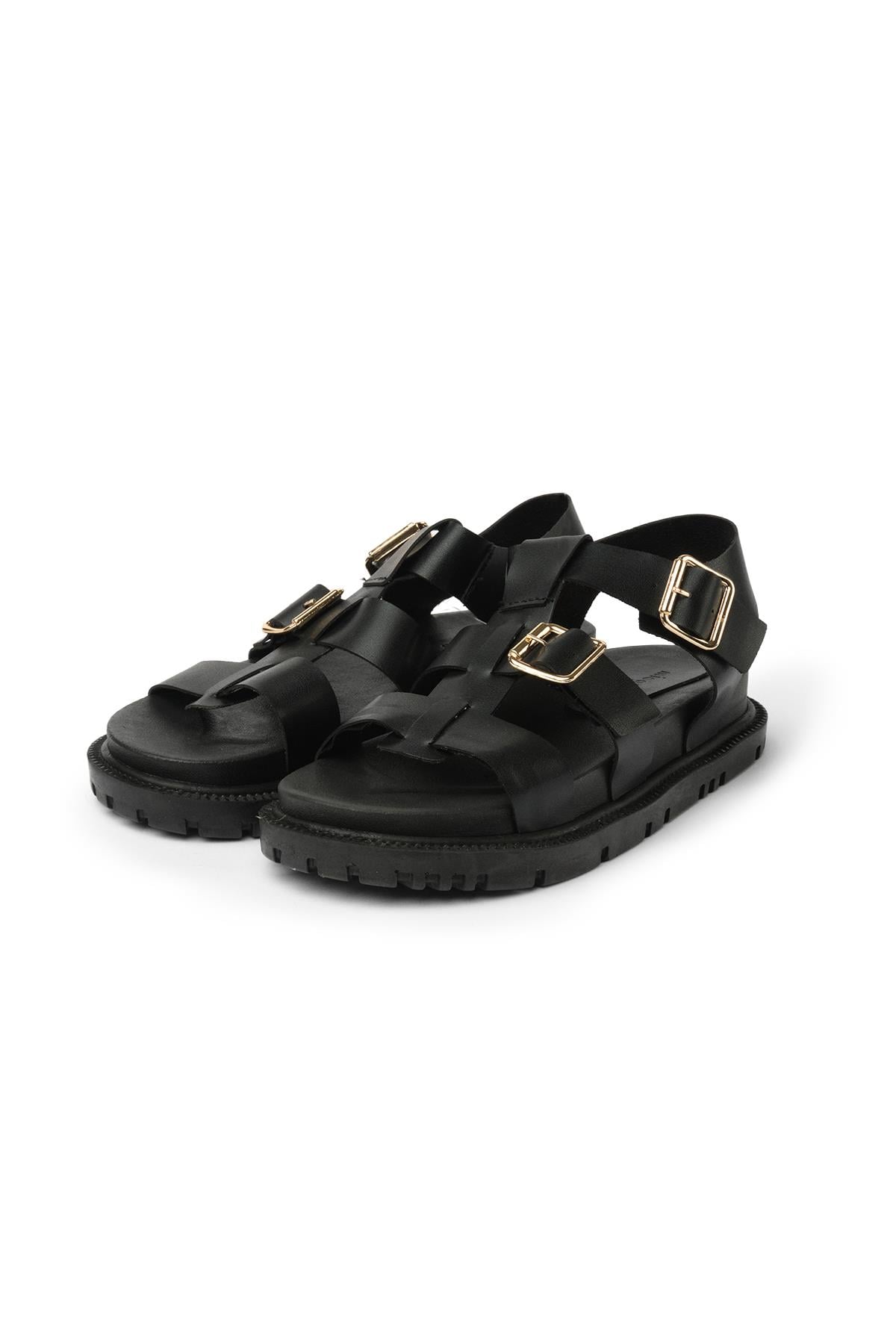 Mio Gusto Trude Siyah Renk Tokalı Kadın Sandalet Modelleri
