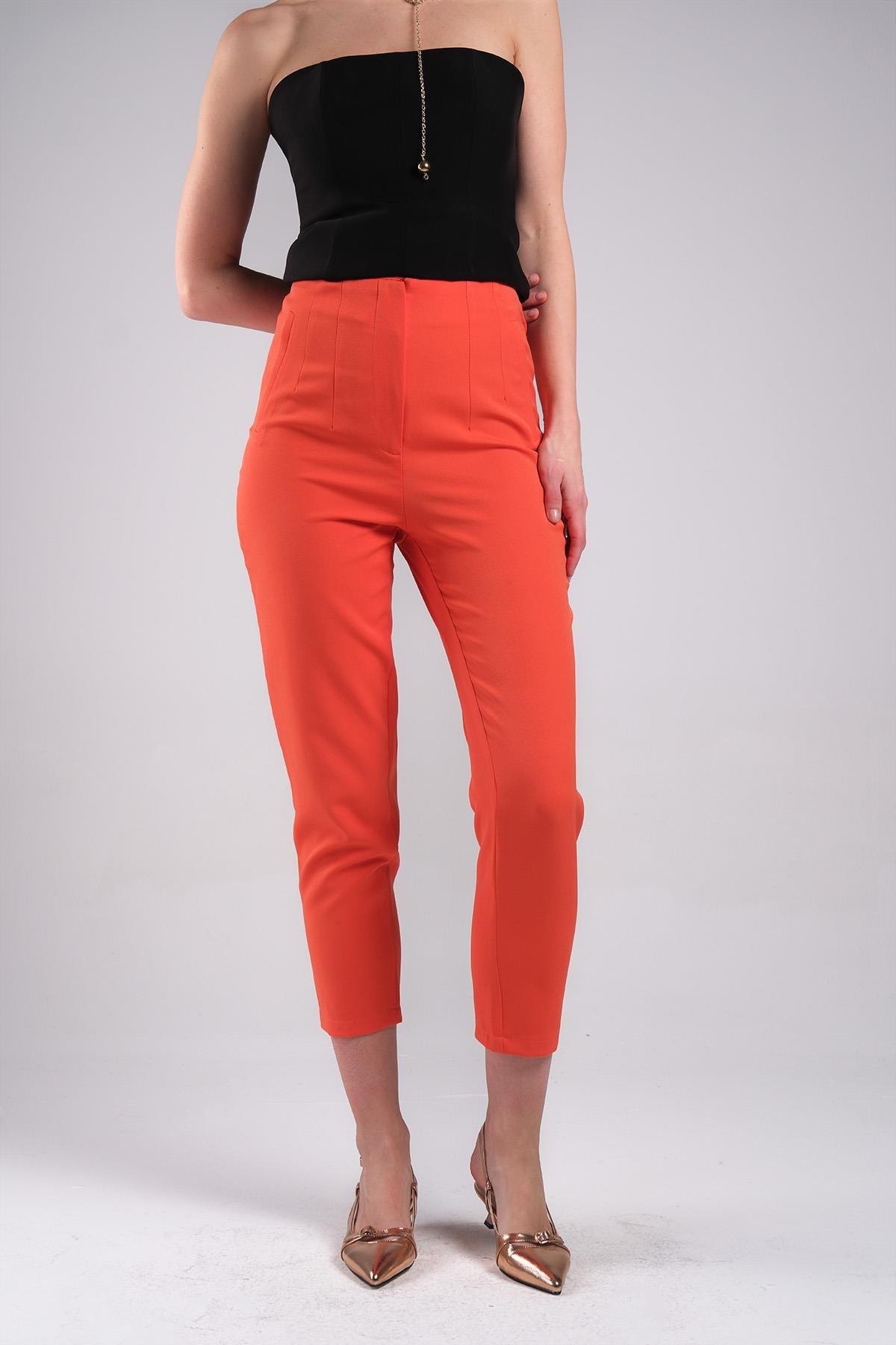 Mio Gusto Turuncu Renk Düz Paça Kumaş Kadın Pantalon