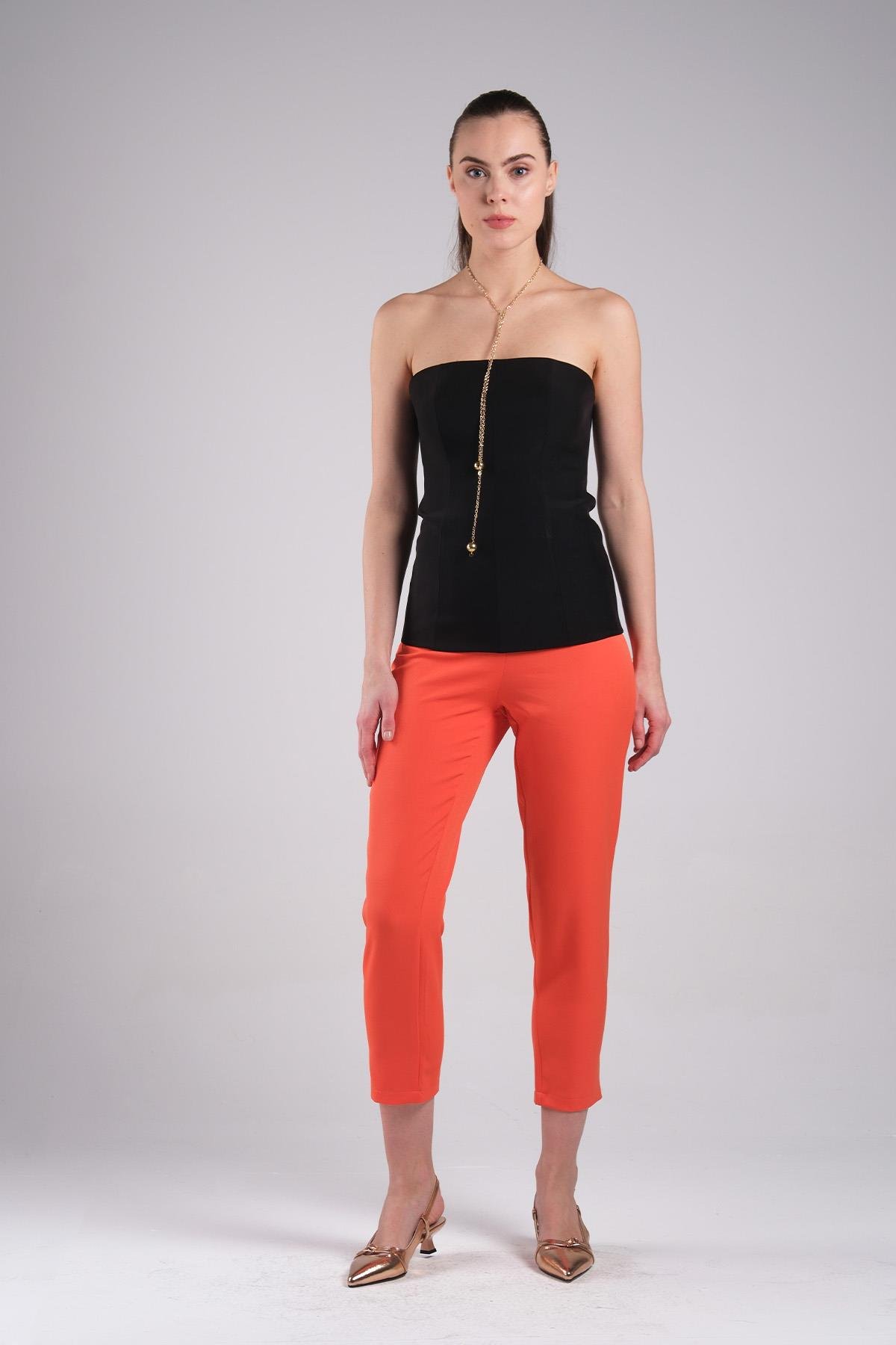 Mio Gusto Turuncu Renk Düz Paça Kumaş Kadın Pantalon