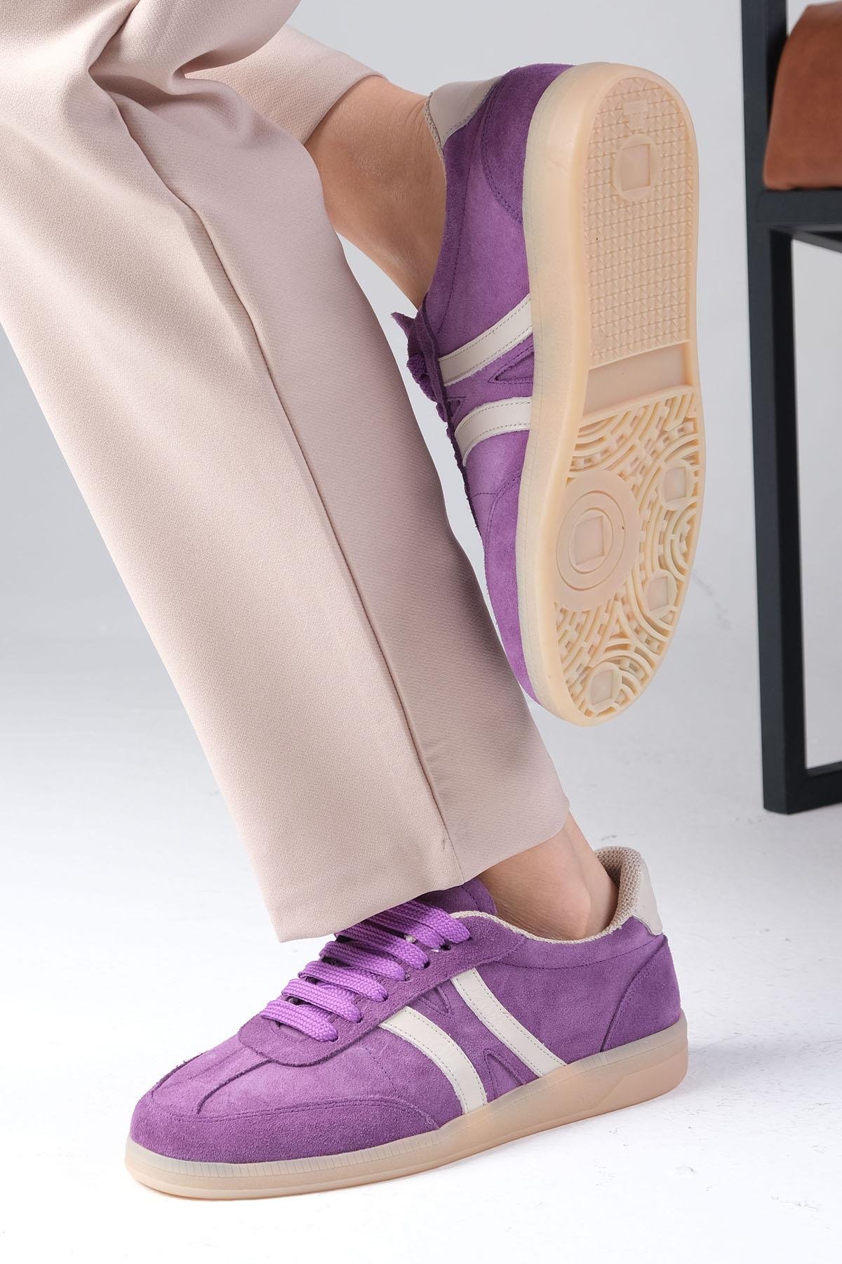 Mio Gusto Valda Hakiki Süet Lila Renk Spor Ayakkabı Modelleri