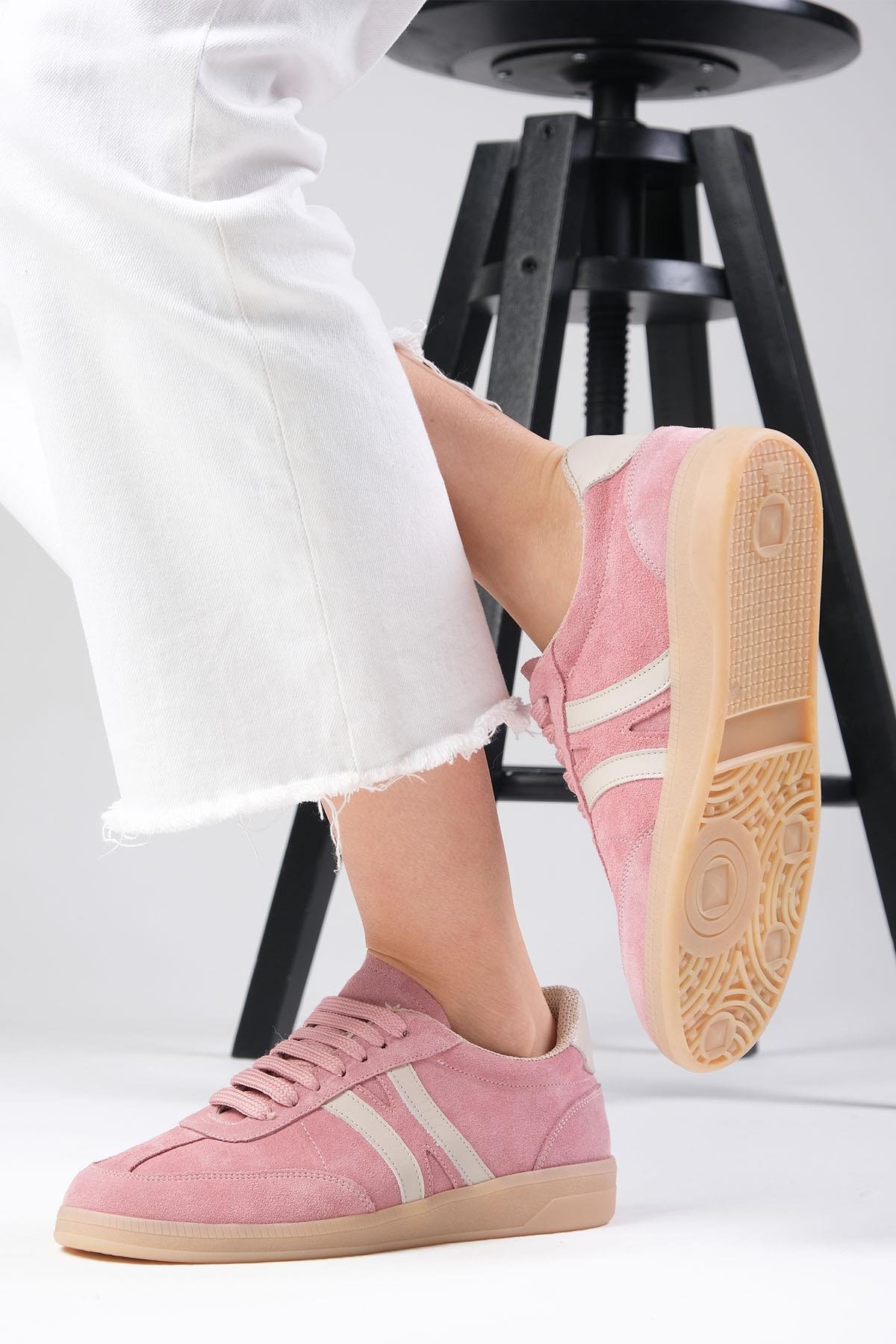 Mio Gusto Valda Hakiki Süet Pudra Renk Spor Ayakkabı Modelleri