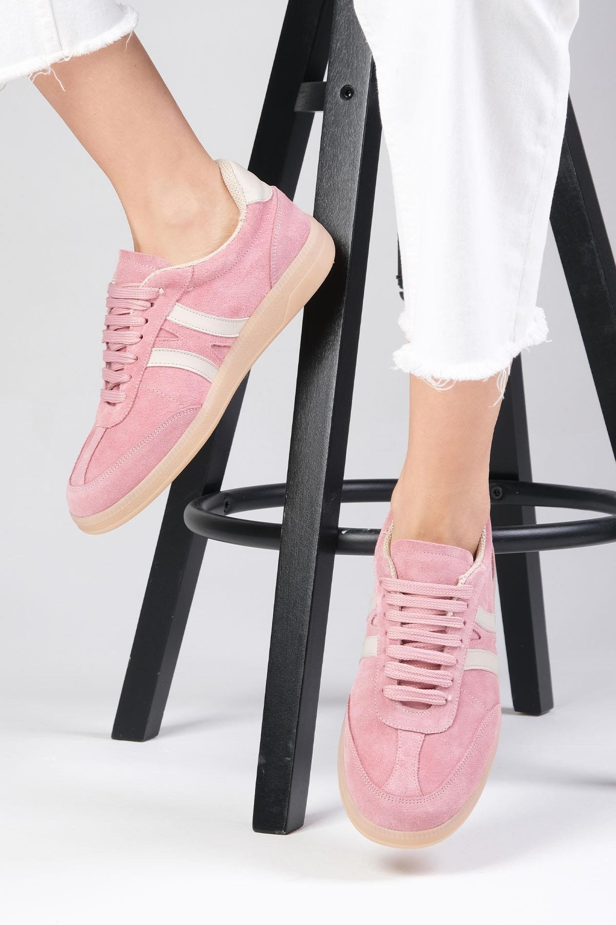 Mio Gusto Valda Hakiki Süet Pudra Renk Spor Ayakkabı Modelleri
