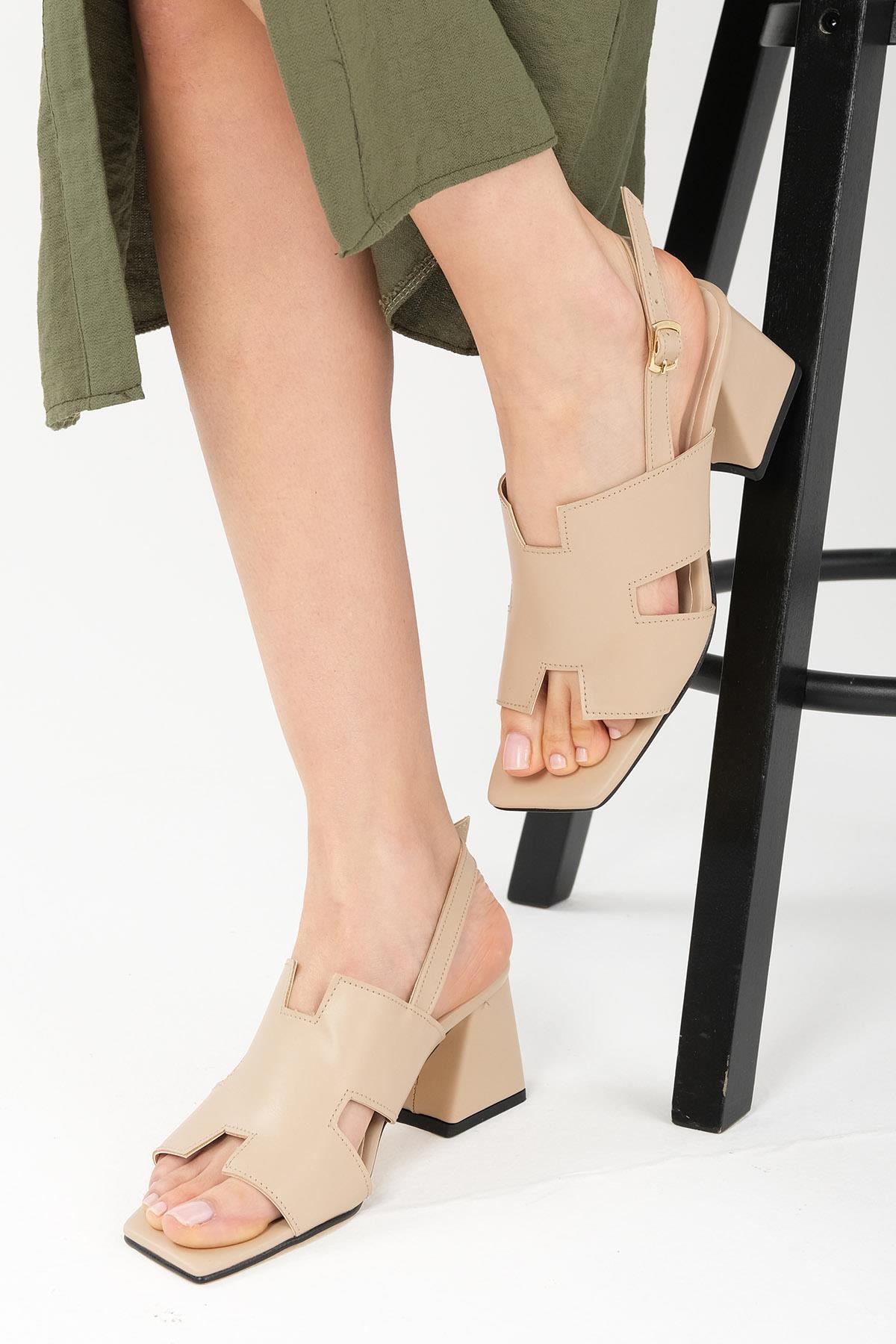 Mio Gusto Verena Ten Renk  Topuklu Kadın Sandalet Modelleri