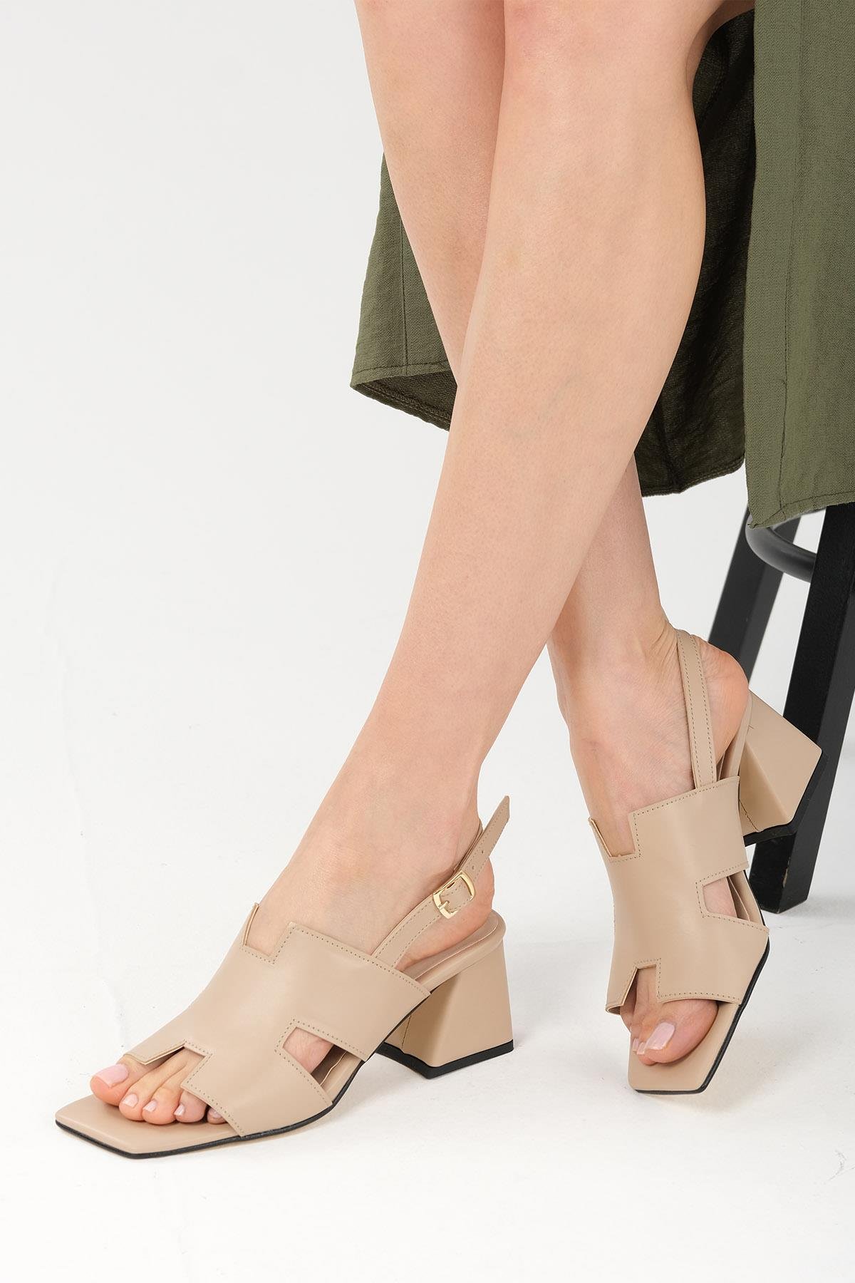 Mio Gusto Verena Ten Renk  Topuklu Kadın Sandalet Modelleri