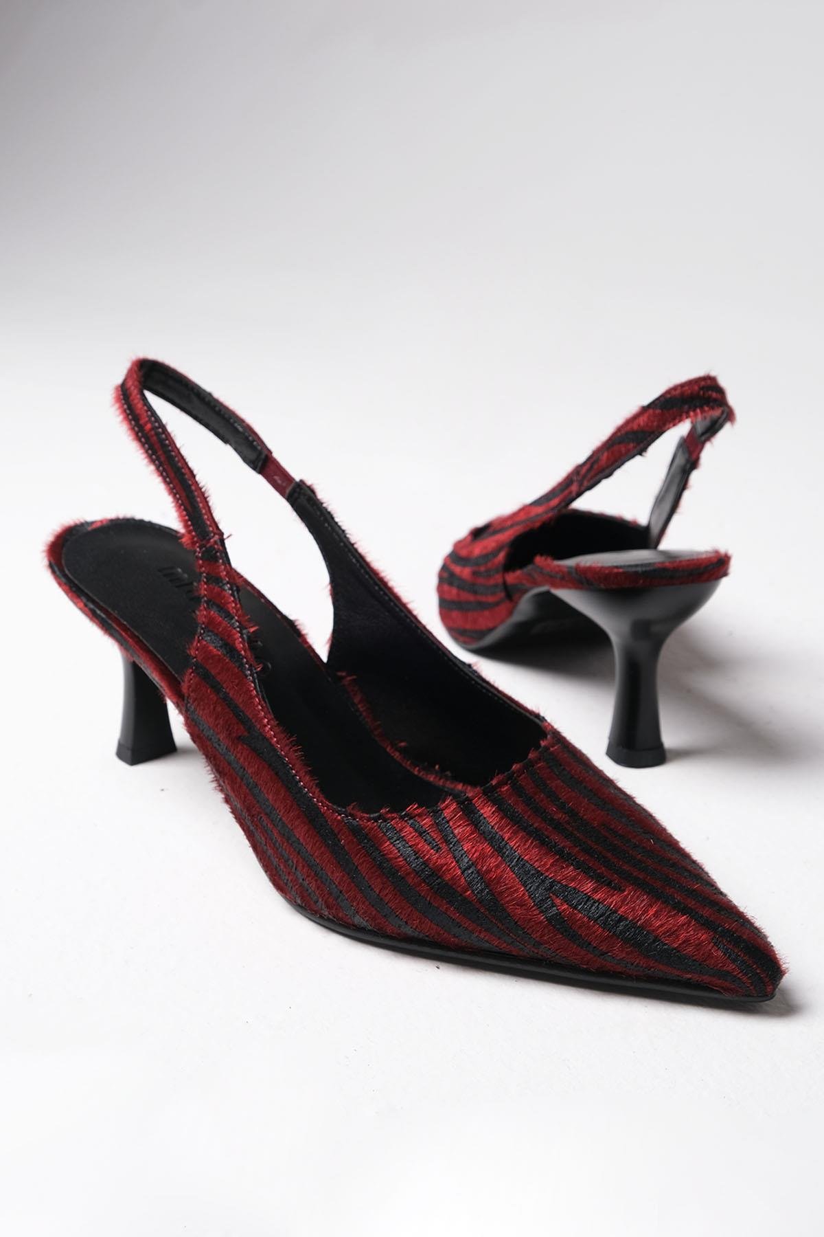 Mio Gusto Winola Bordo Zebra Desenli Topuklu Kadın Ayakkabı  Modelleri