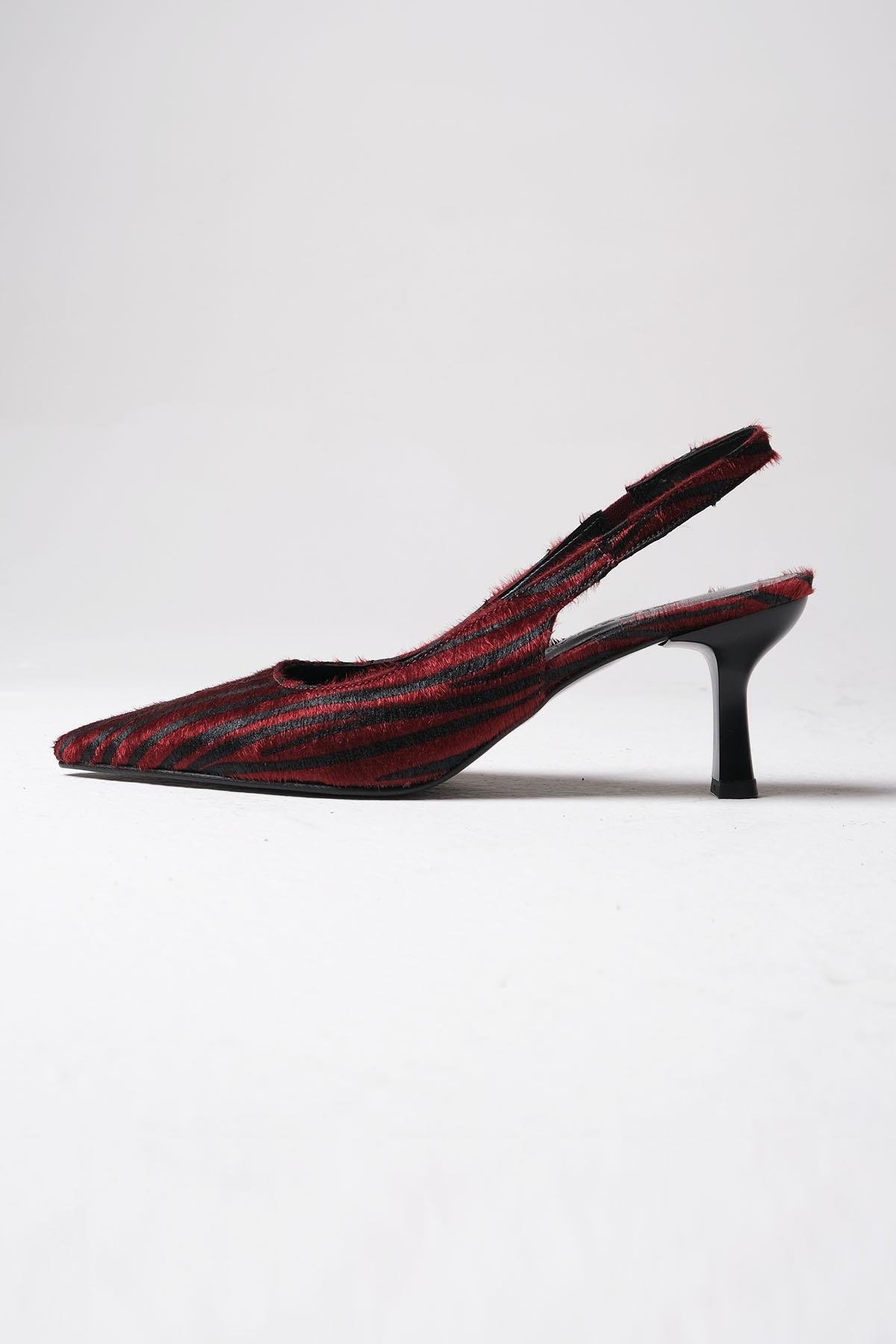 Mio Gusto Winola Bordo Zebra Desenli Topuklu Kadın Ayakkabı  Modelleri
