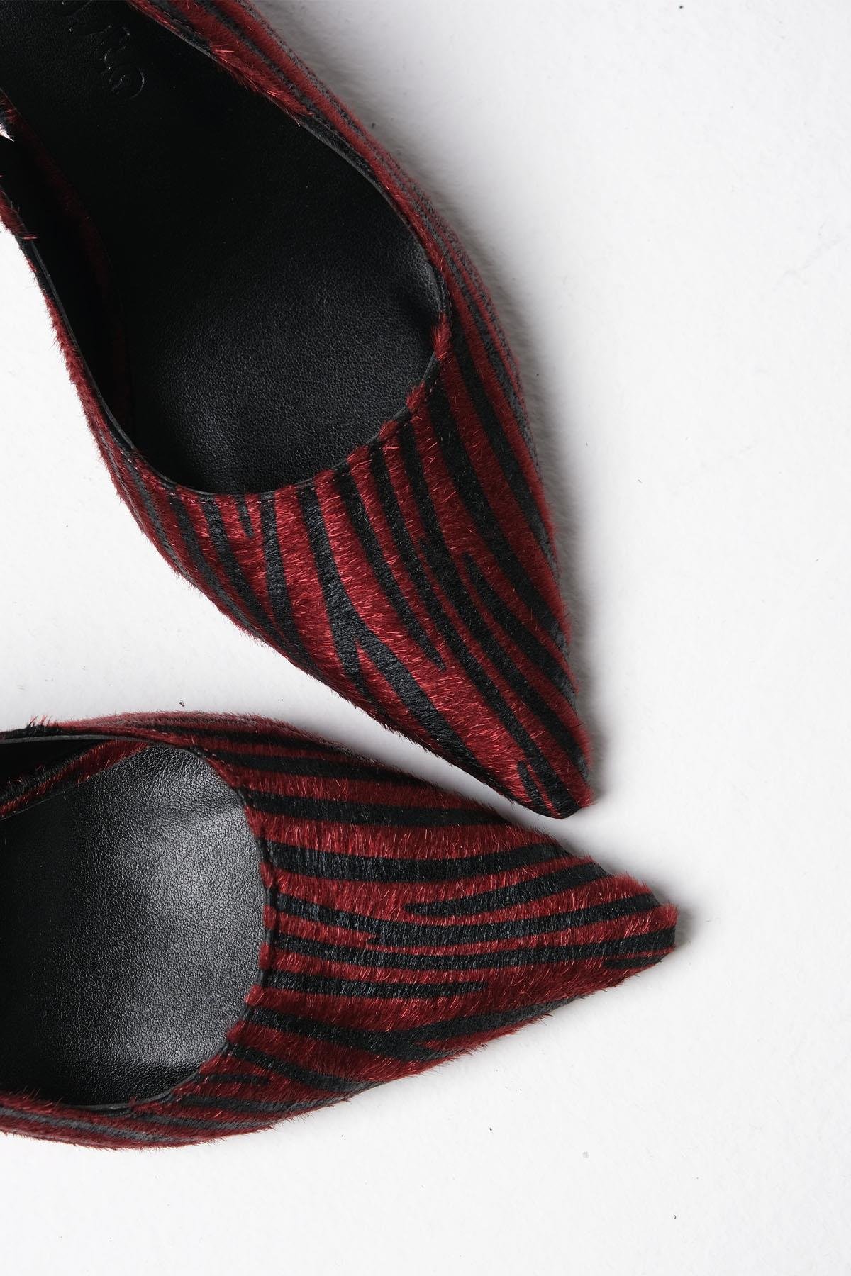 Mio Gusto Winola Bordo Zebra Desenli Topuklu Kadın Ayakkabı  Modelleri