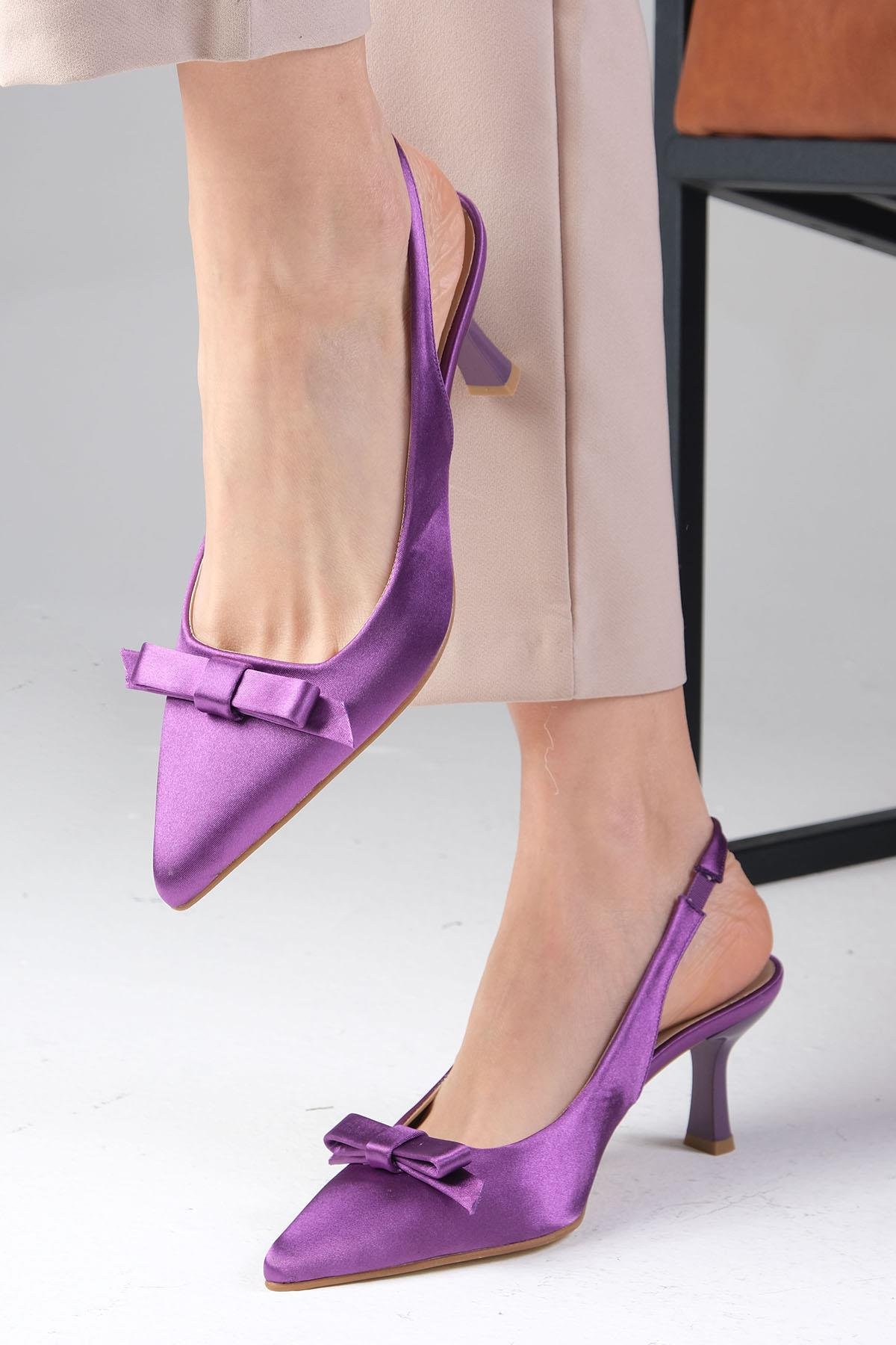Mio Gusto Zelda Mor Renk Kadın Topuklu Ayakkabı Modelleri
