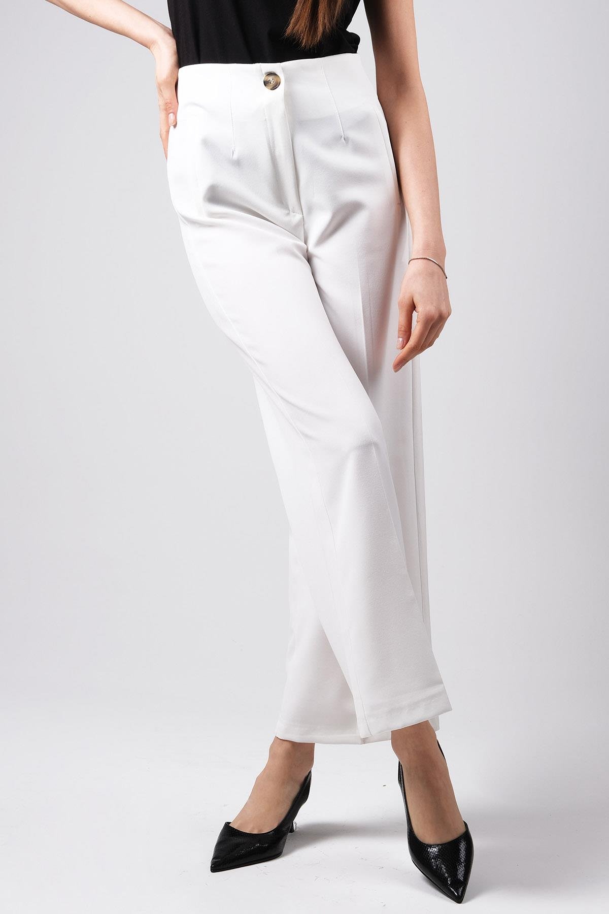 MIOROPA Ekru Renk Bol Paça Kumaş Pantolon-Pantolon-Mioropa-G0055BEK