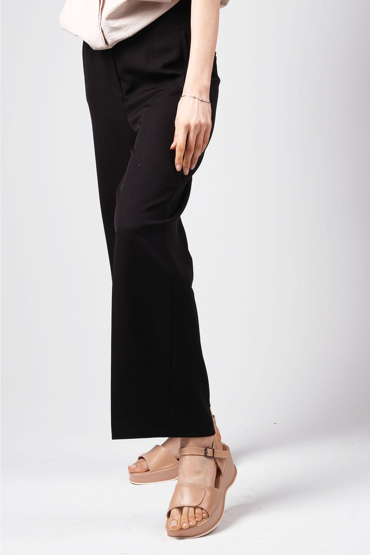 MIOROPA Siyah Renk Bol Paça Kumaş Pantolon-Pantolon-Mioropa-G0055BLK