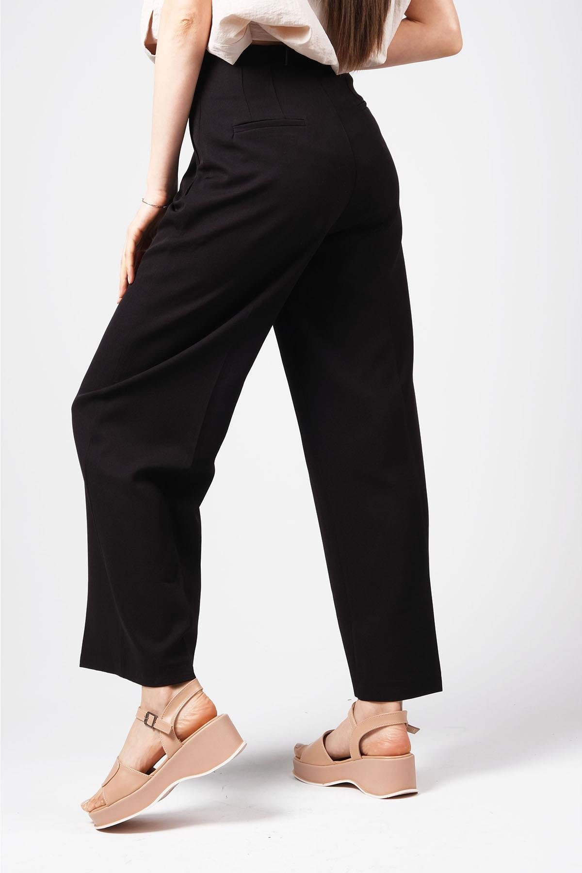 MIOROPA Siyah Renk Bol Paça Kumaş Pantolon-Pantolon-Mioropa-G0055BLK