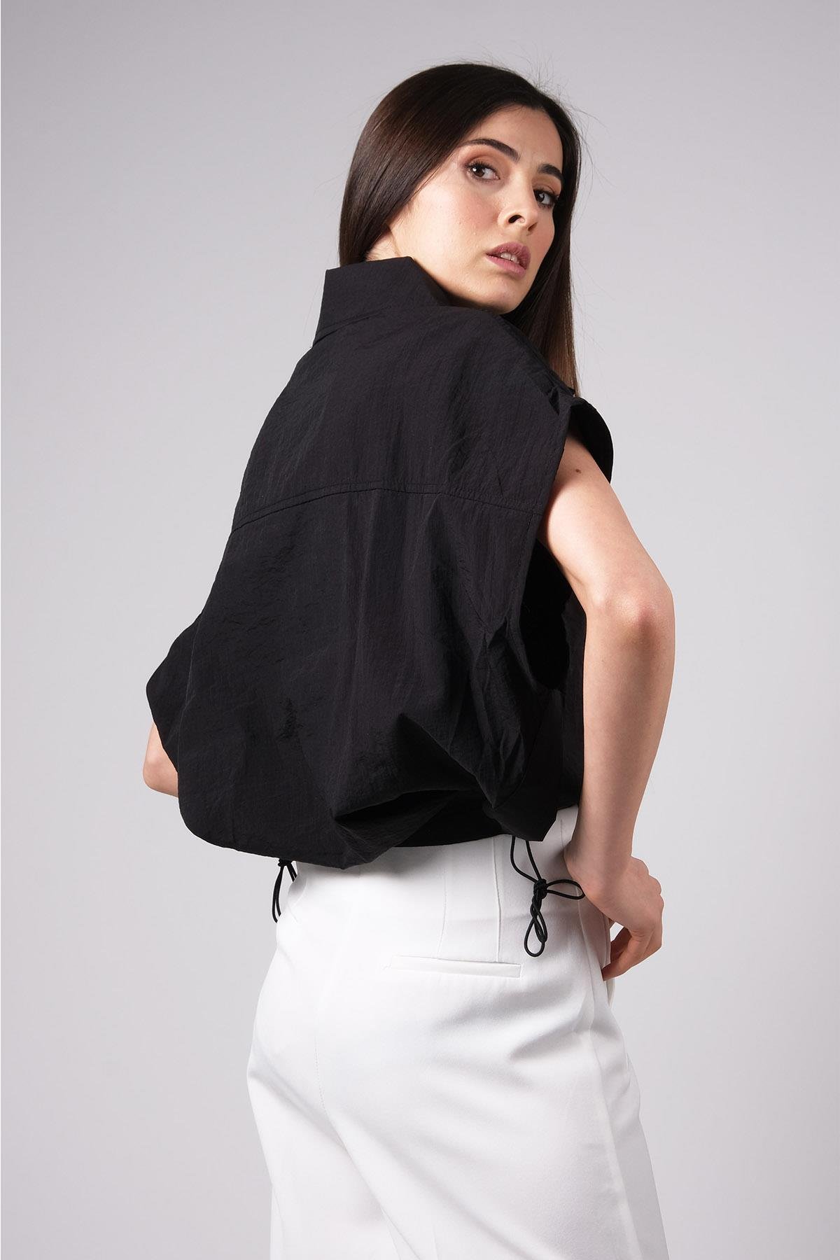 MIOROPA Siyah Renk Cep Detaylı Kumaş Paraşüt Yelek-Gömlek -Mioropa-G0056BLK