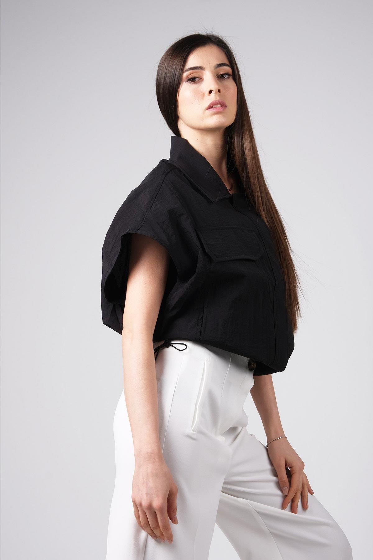 MIOROPA Siyah Renk Cep Detaylı Kumaş Paraşüt Yelek-Gömlek -Mioropa-G0056BLK
