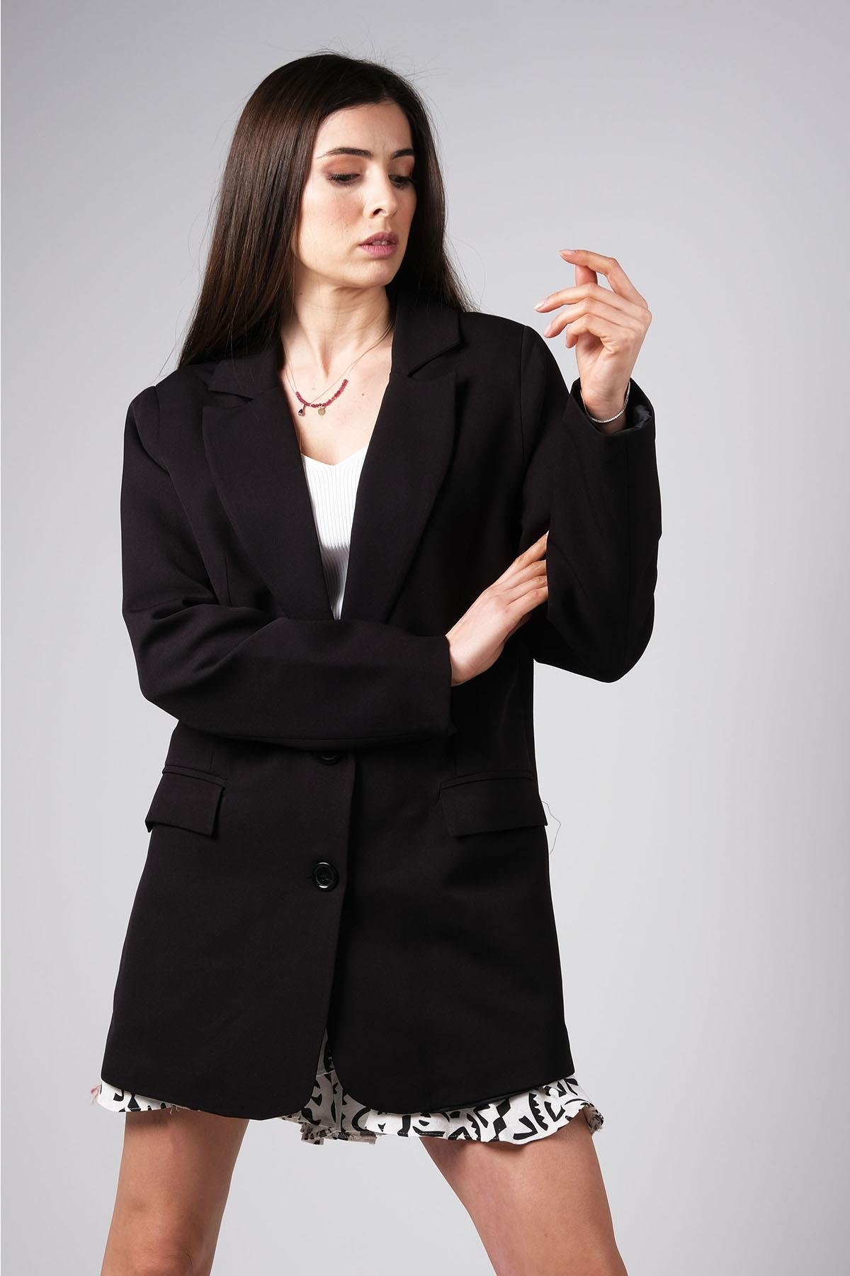 MIOROPA Siyah Renk Oversize Ceket-Ceket-Mioropa-G0052BLK