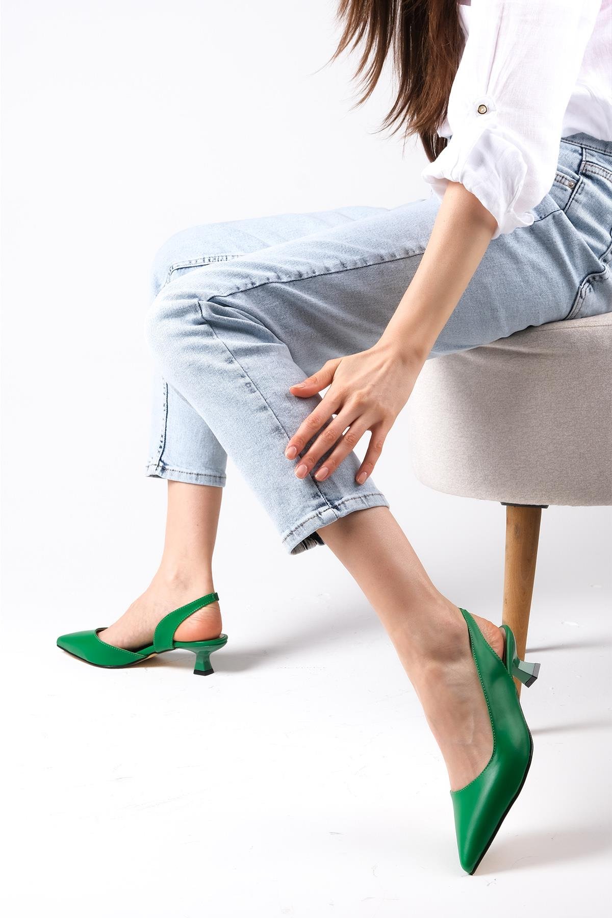 Mitzie Yeşil Renk Kısa Topuklu Ayakkabı-Kısa Topuklu-Mio Gusto-02226GNC