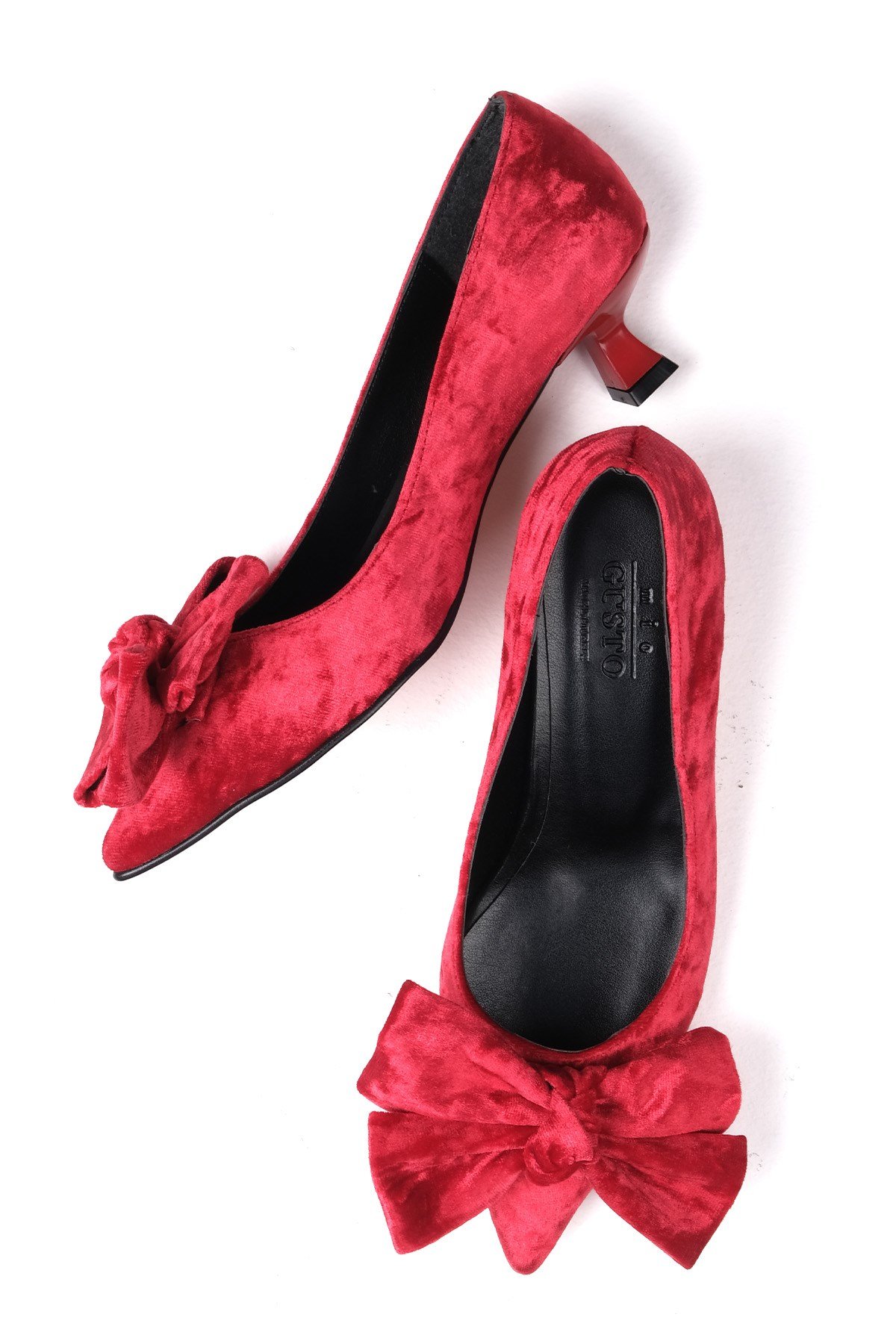 Molly Kırmızı Renk Kadife Topuklu Ayakkabı-Kısa Topuklu-Mio Gusto-02224REK