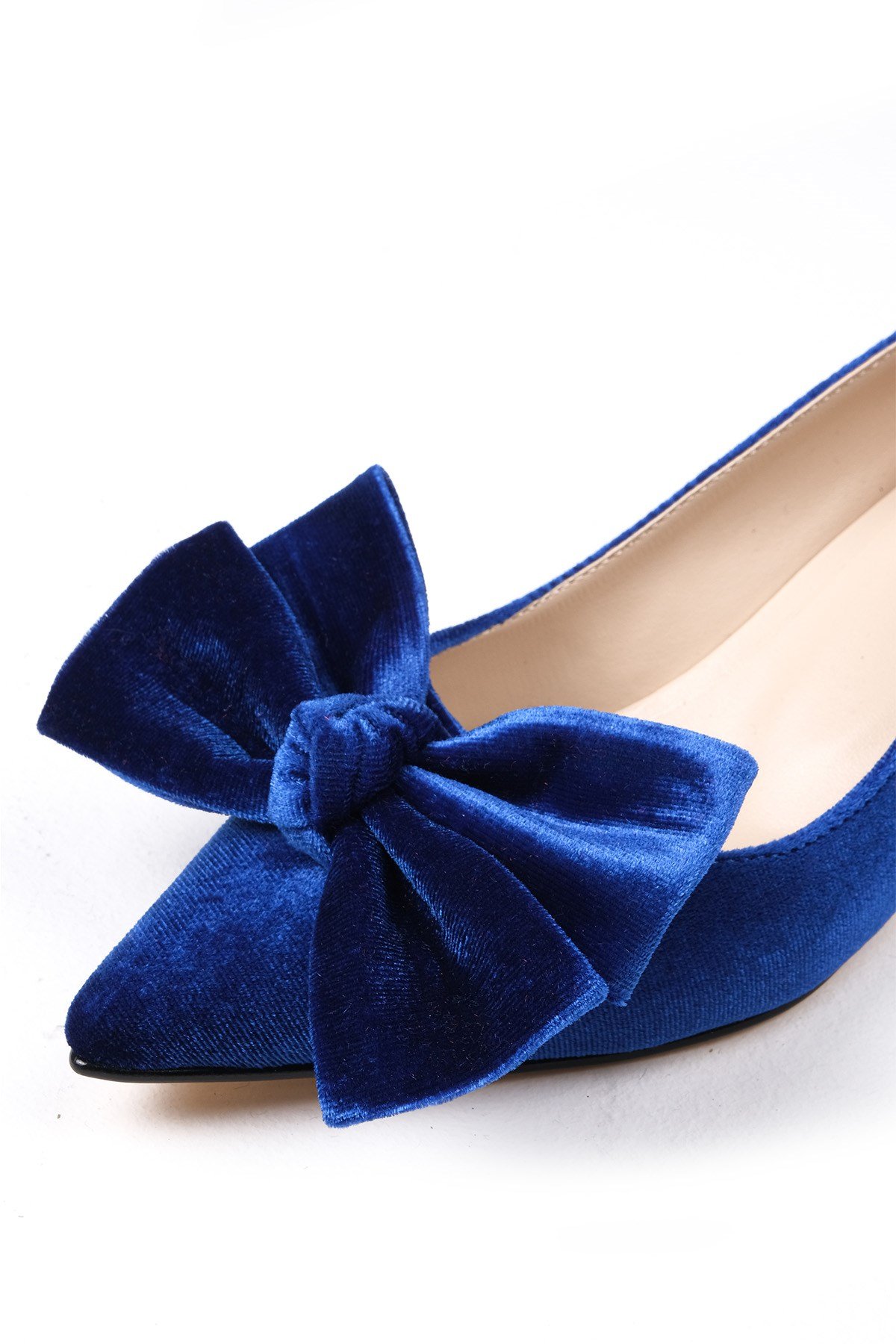 Molly Saks Mavi Renk Kadife Topuklu Ayakkabı-Kısa Topuklu-Mio Gusto-02224SKK