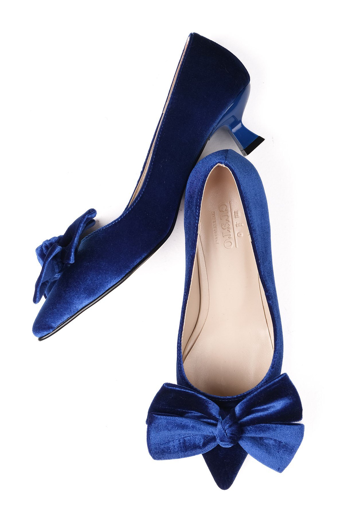 Molly Saks Mavi Renk Kadife Topuklu Ayakkabı-Kısa Topuklu-Mio Gusto-02224SKK