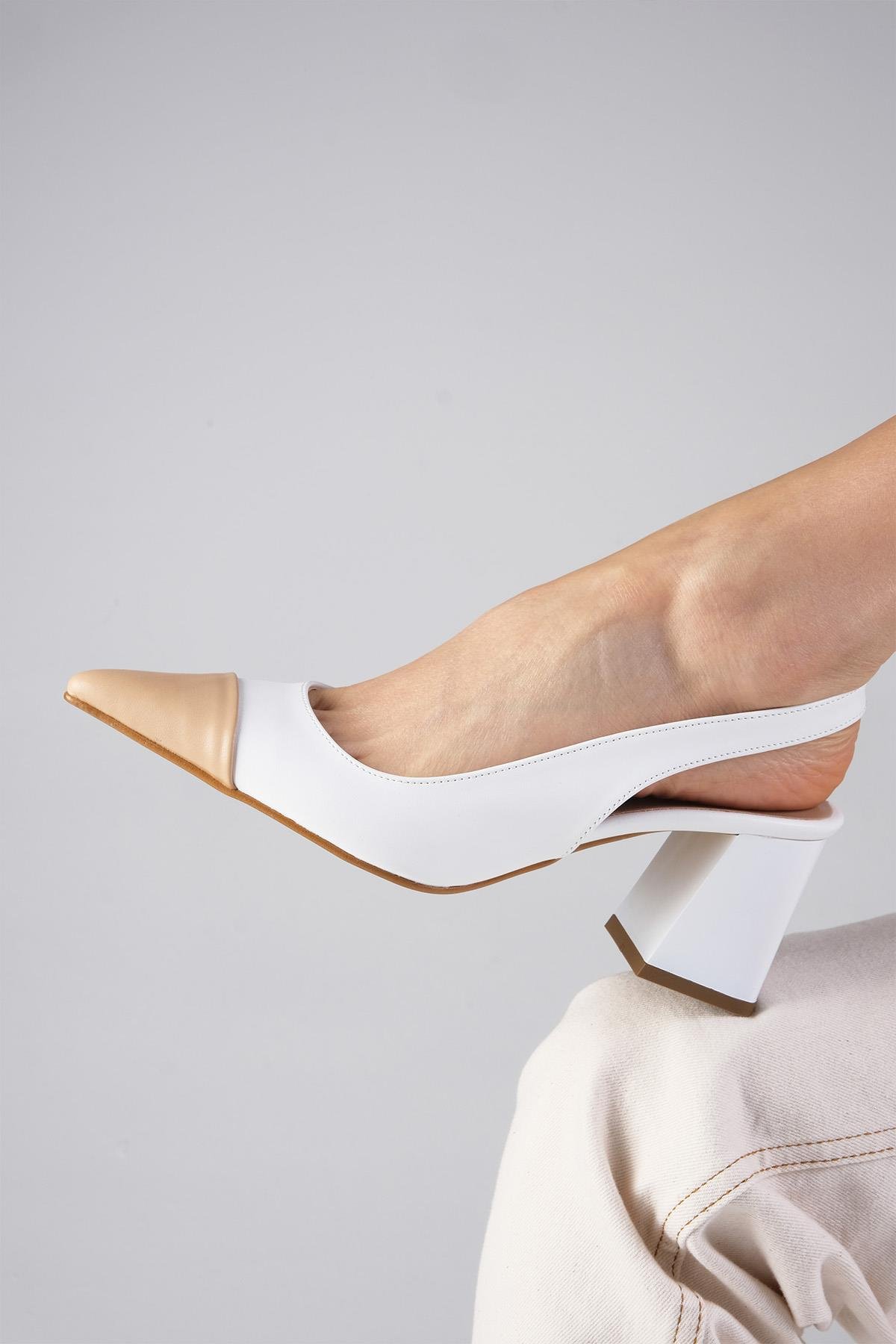 Natalie Beyaz Renk Arkası Açık Topuklu Ayakkabı-Yüksek Topuklu-Mio Gusto-01527WHC