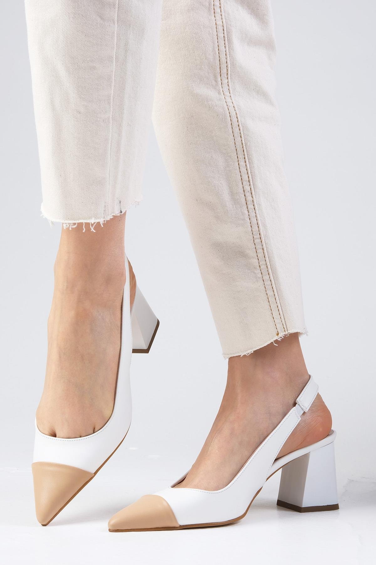 Natalie Beyaz Renk Arkası Açık Topuklu Ayakkabı-Yüksek Topuklu-Mio Gusto-01527WHC