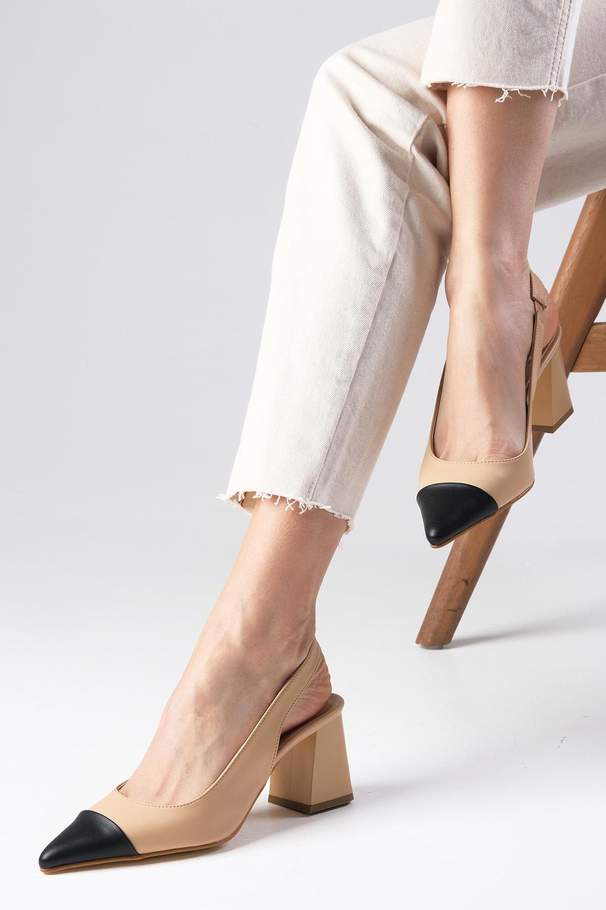 Natalie Ten Rengi Arkası Açık Topuklu Ayakkabı-Yüksek Topuklu-Mio Gusto-01527NUC