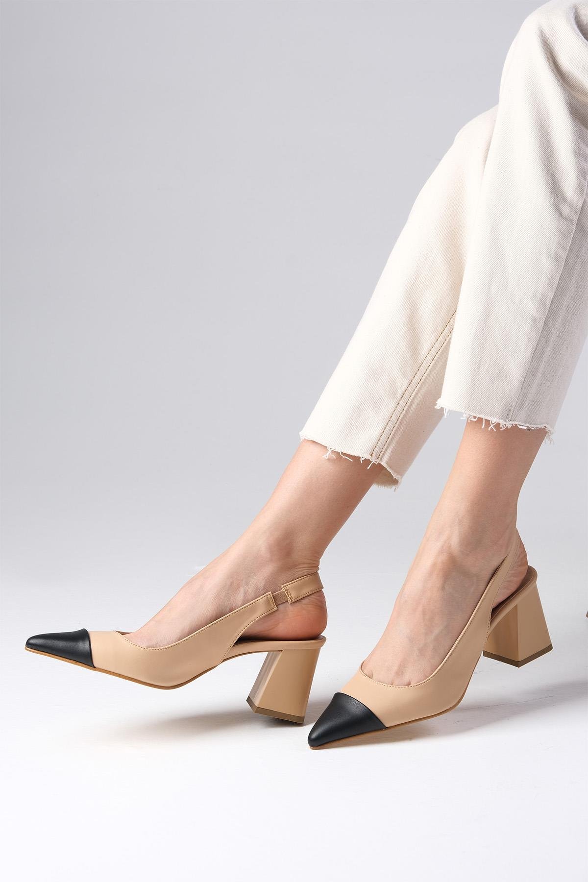 Natalie Ten Rengi Arkası Açık Topuklu Ayakkabı-Yüksek Topuklu-Mio Gusto-01527NUC