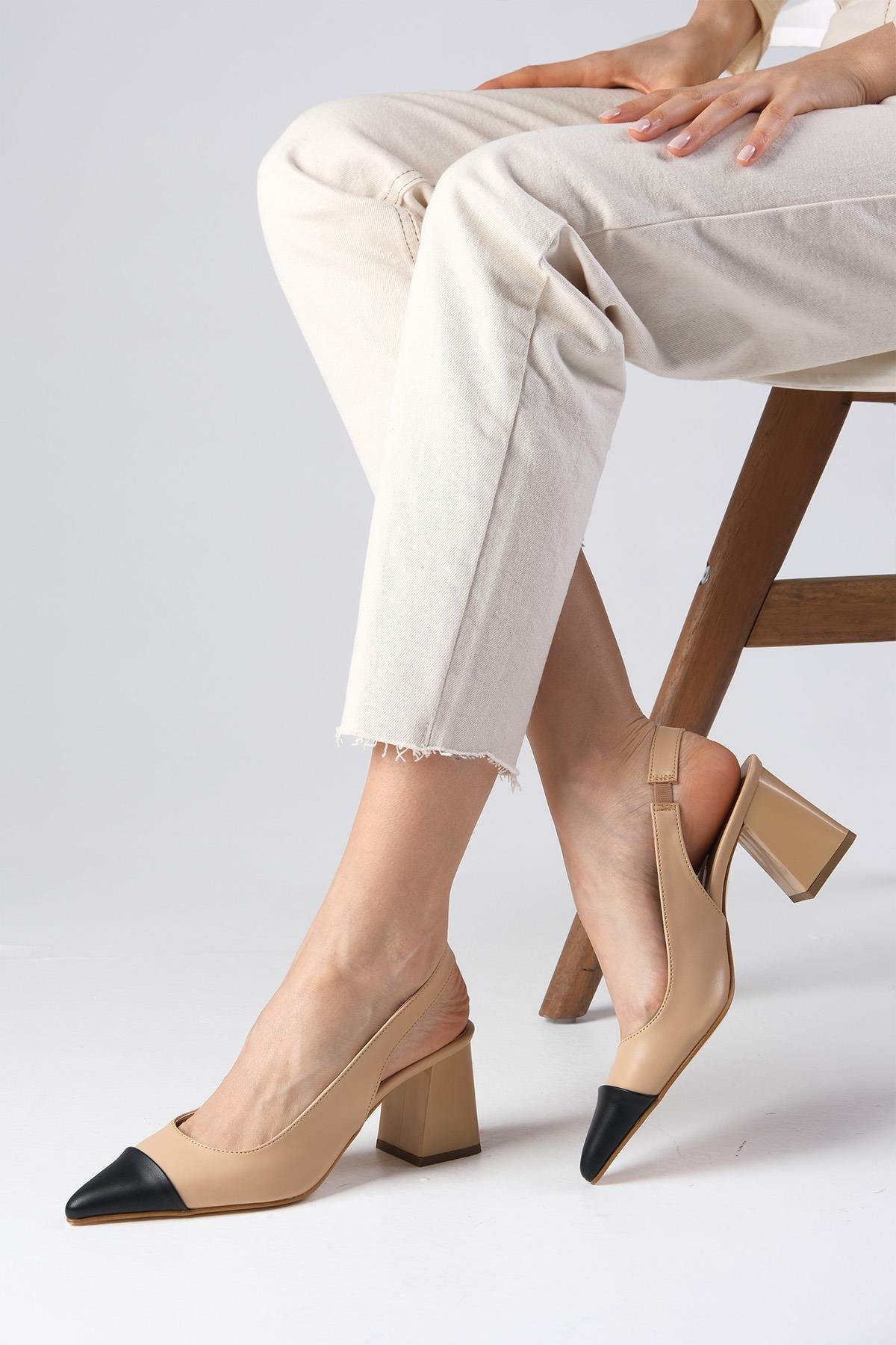 Natalie Ten Rengi Arkası Açık Topuklu Ayakkabı-Yüksek Topuklu-Mio Gusto-01527NUC