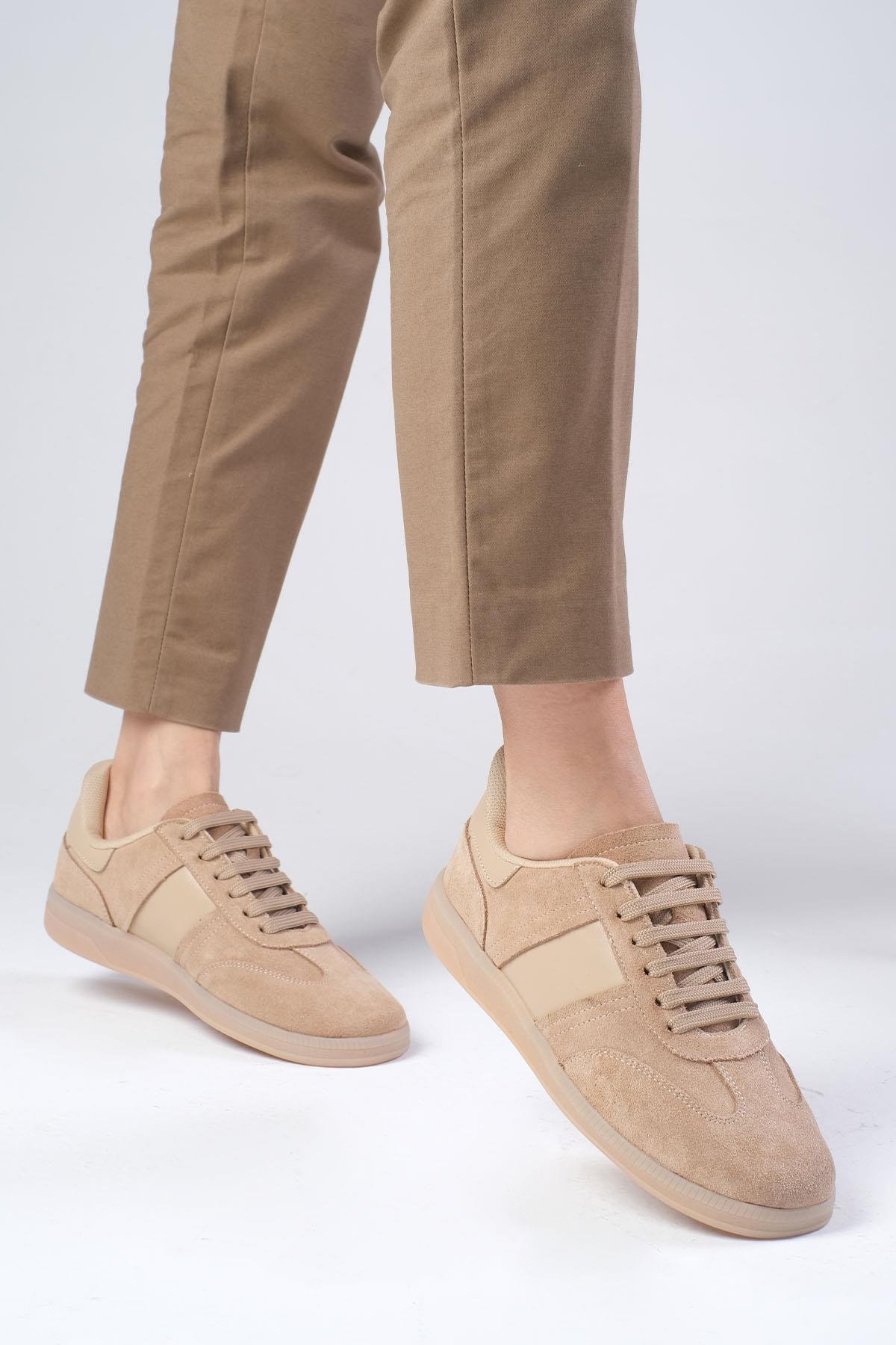 Nicole Hakiki Süet Bej Renk Spor Ayakkabı-SPOR-Mio Gusto-01582BES