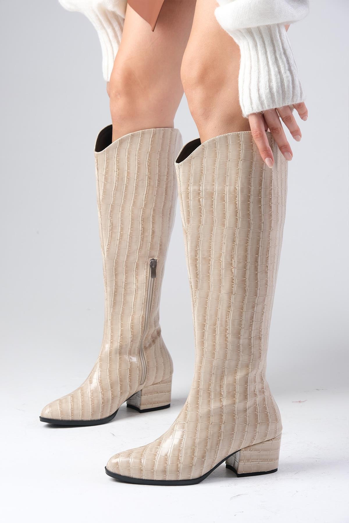 Nola Ten Rengi Krokodil Desenli Çizme-Boots-Mio Gusto-01289NUY