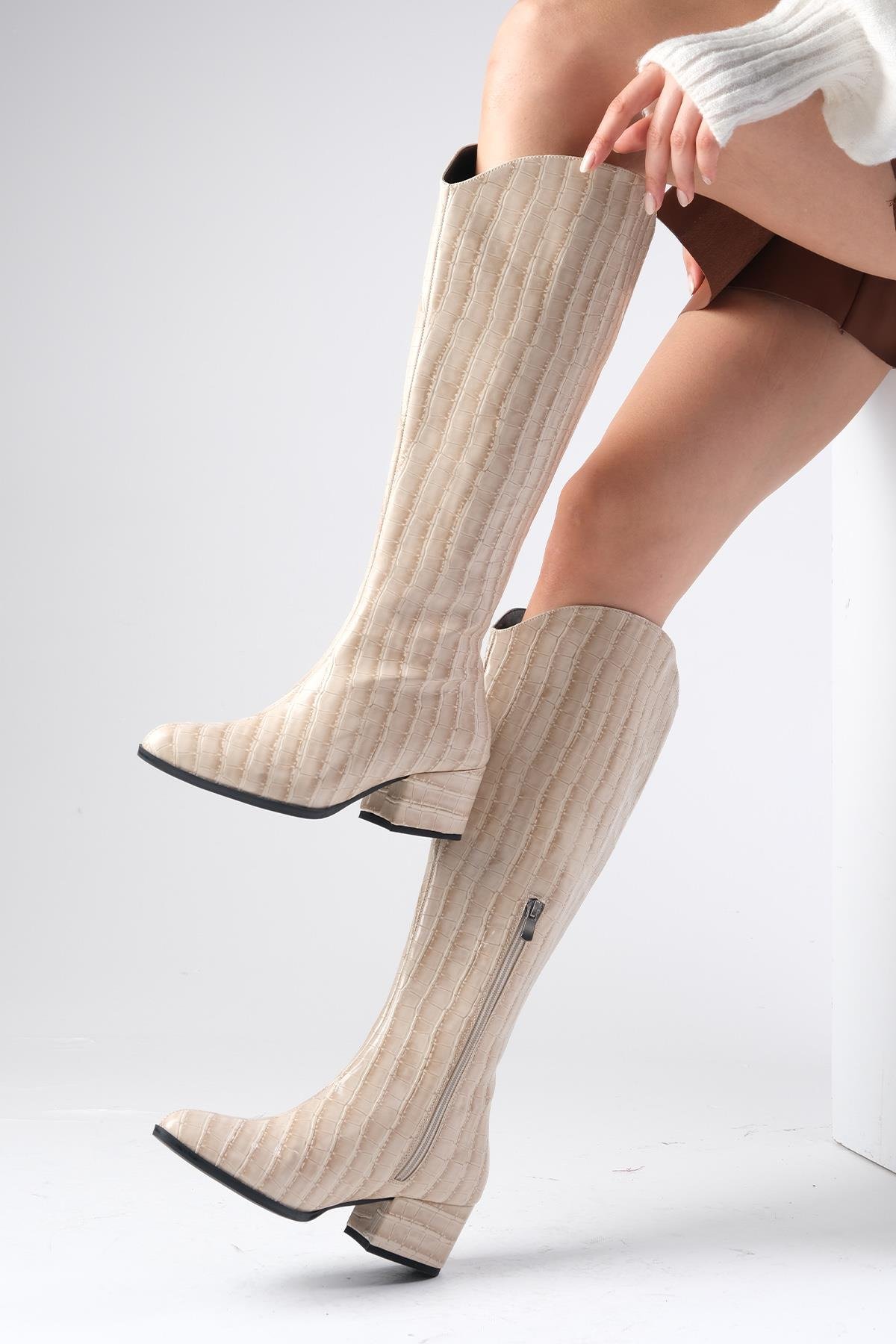 Nola Ten Rengi Krokodil Desenli Çizme-Boots-Mio Gusto-01289NUY