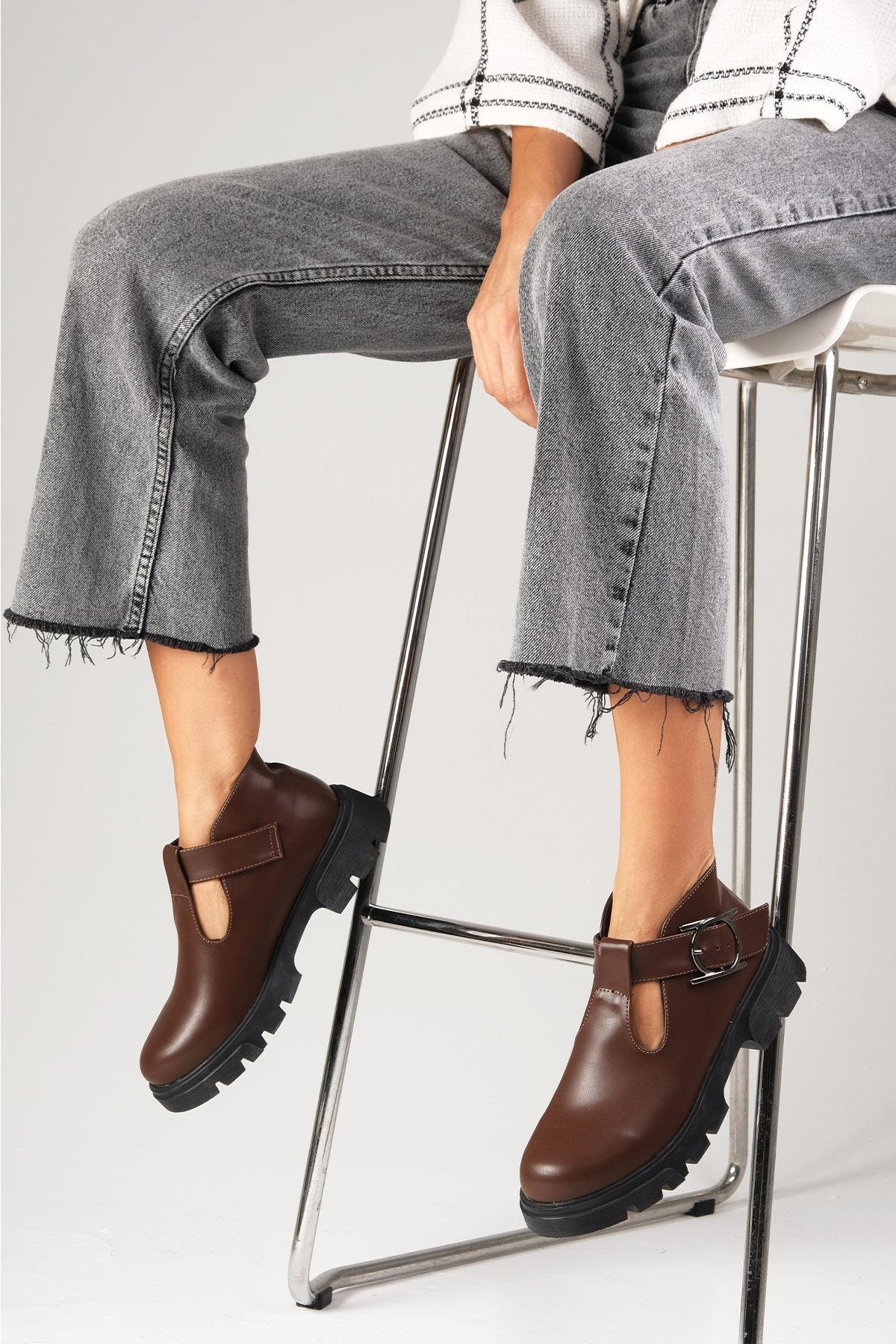 Norma Kalın Tabanlı Oxford Ayakkabı-DÜZ AYAKKABI-Mio Gusto-01504BRC