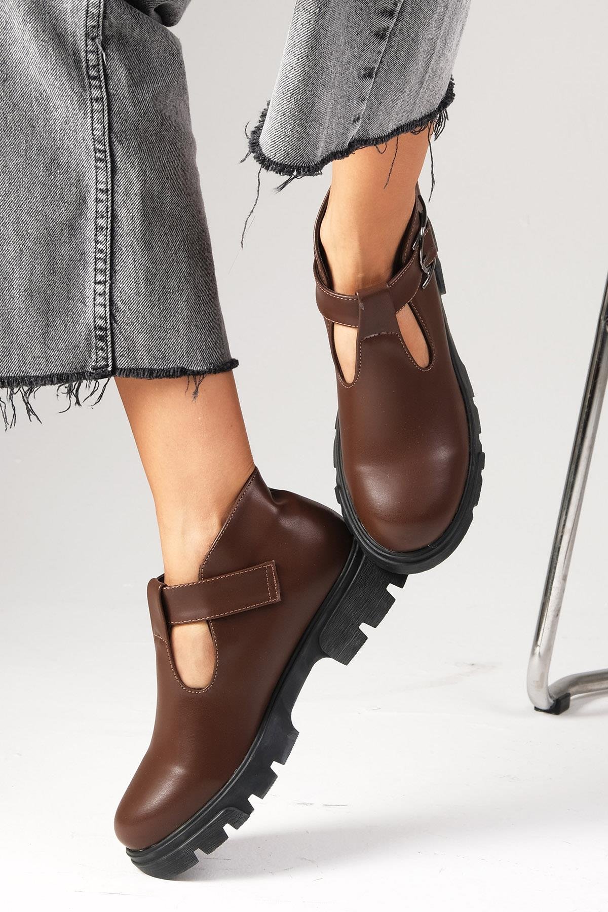 Norma Kalın Tabanlı Oxford Ayakkabı-DÜZ AYAKKABI-Mio Gusto-01504BRC