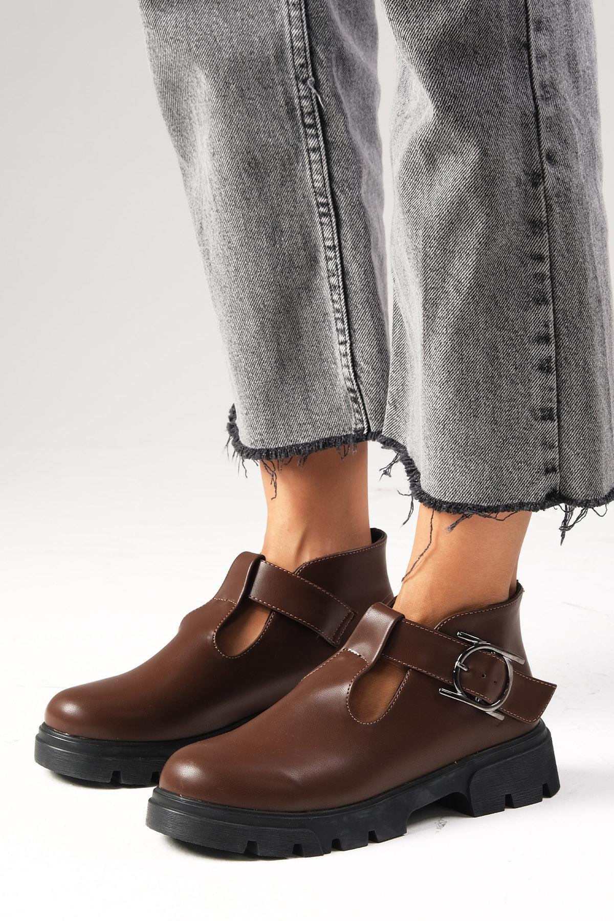 Norma Kalın Tabanlı Oxford Ayakkabı-DÜZ AYAKKABI-Mio Gusto-01504BRC