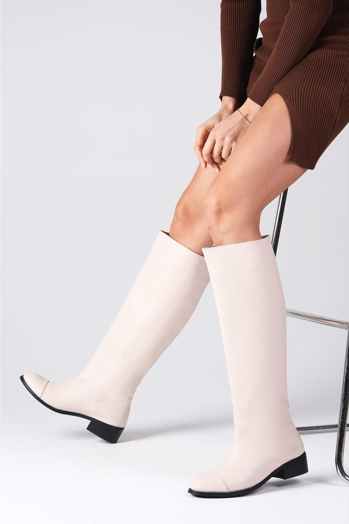 Parley Bej Renk Fermuarsız Çizme-ÇİZME-Mio Gusto-02030NUC