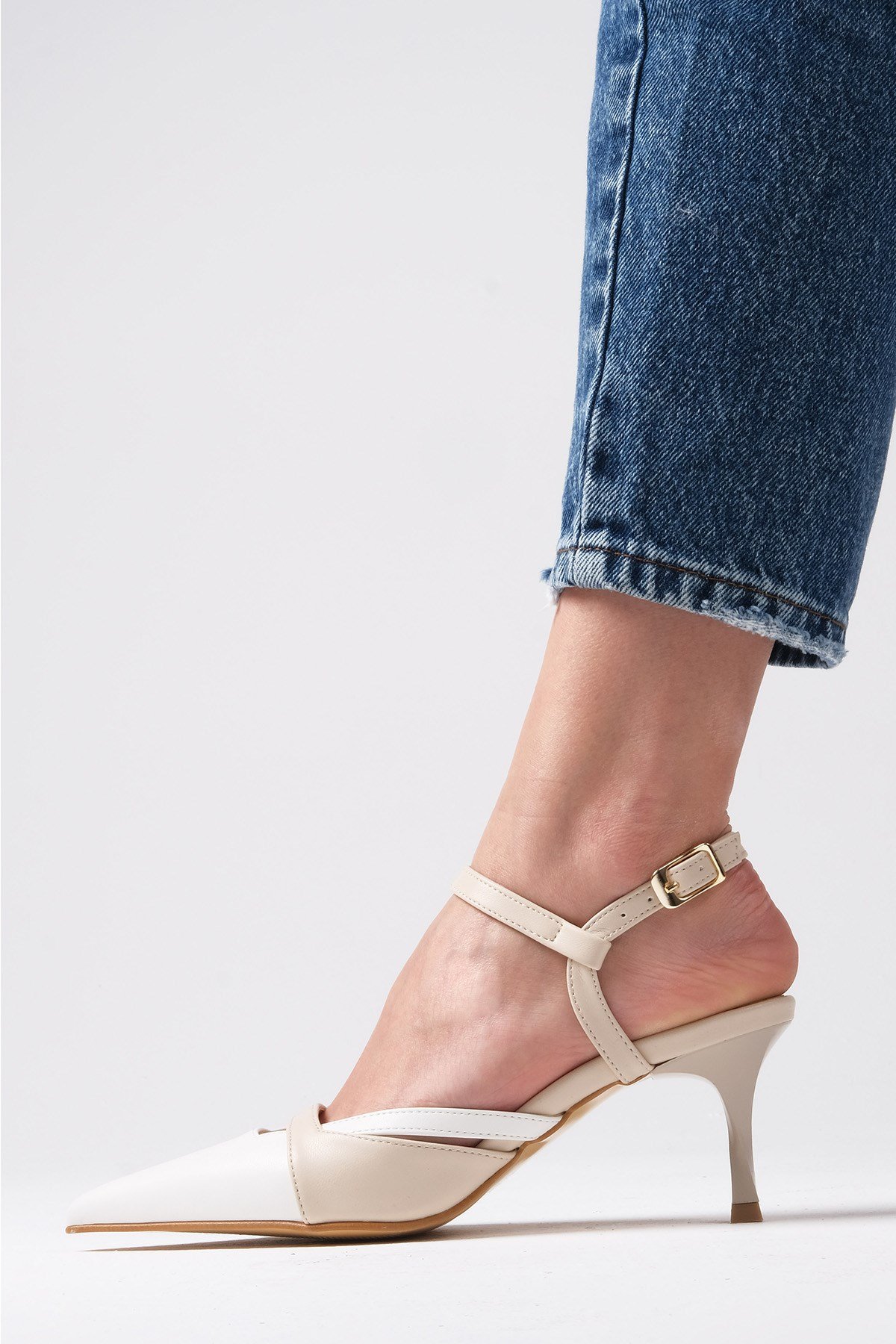 Patsy Beyaz Renk Topuklu Ayakkabı-Yüksek Topuklu-Mio Gusto-01443WHC