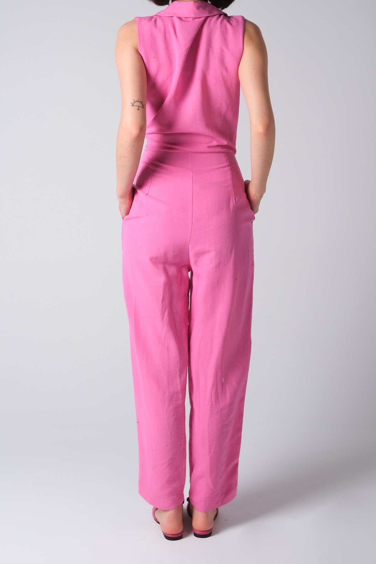 Pembe Sıfır Kol Kruvaze Cepli Kadın Tulum-Tulum-Mio Gusto-G0026PIK