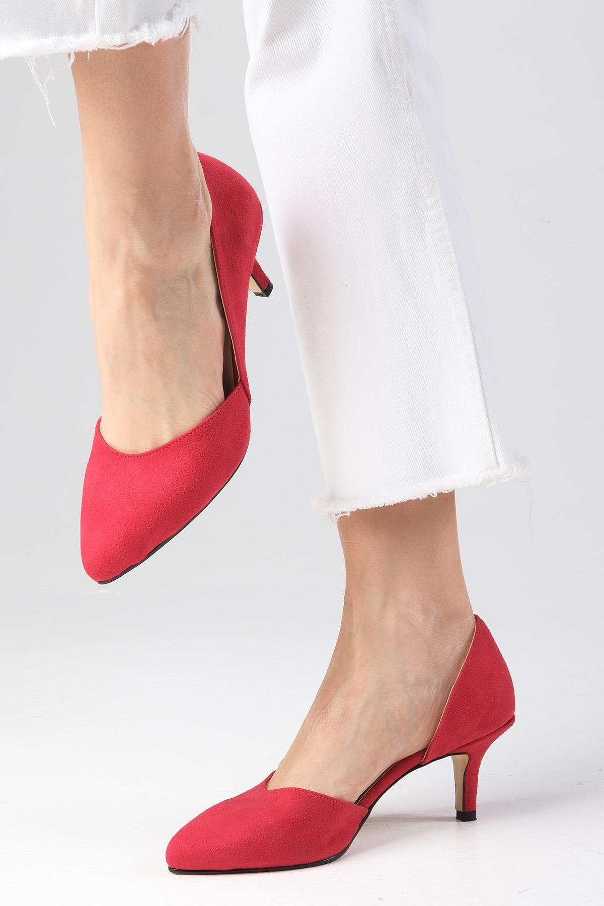 Rene Kırmızı Topuklu Ayakkabı-Kısa Topuklu-Mio Gusto-09035RES