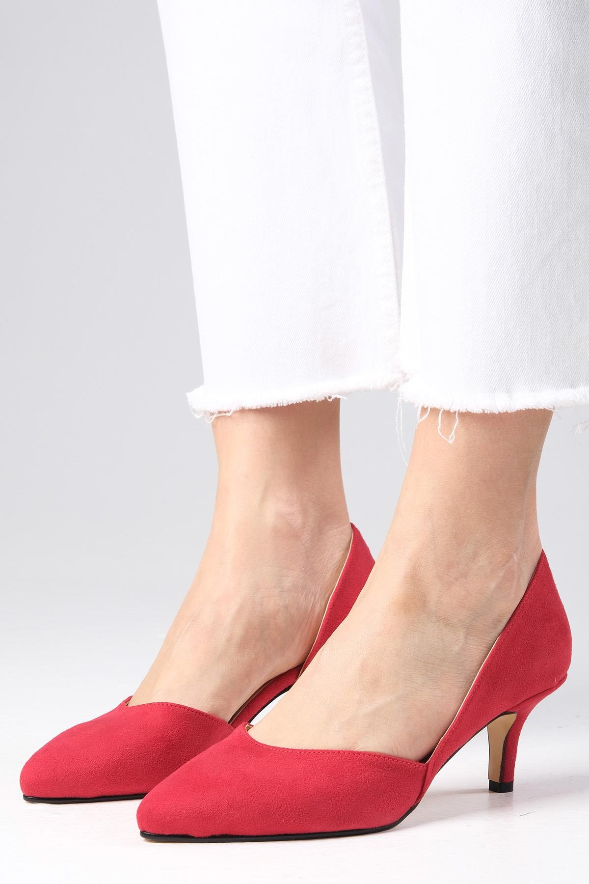 Rene Kırmızı Topuklu Ayakkabı-Kısa Topuklu-Mio Gusto-09035RES