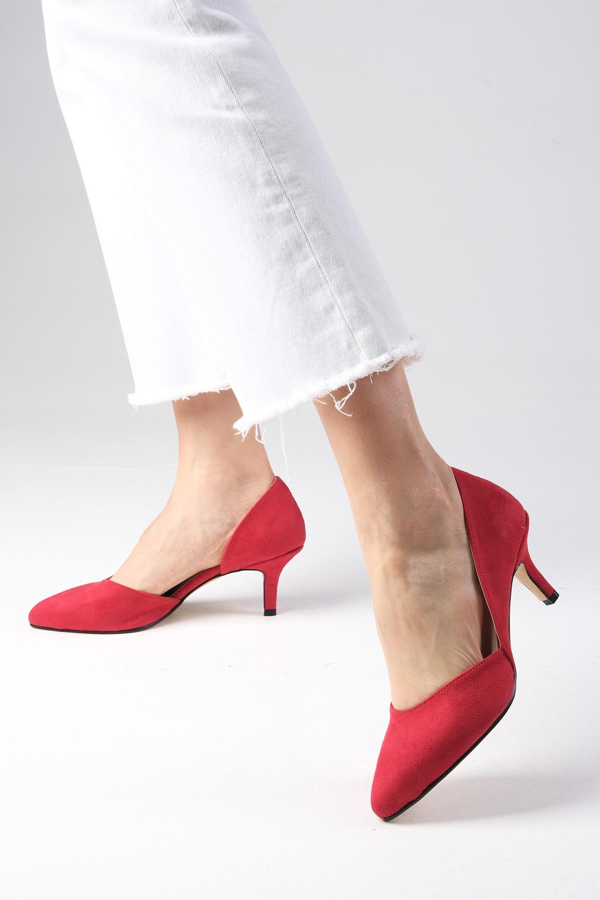 Rene Kırmızı Topuklu Ayakkabı-Kısa Topuklu-Mio Gusto-09035RES