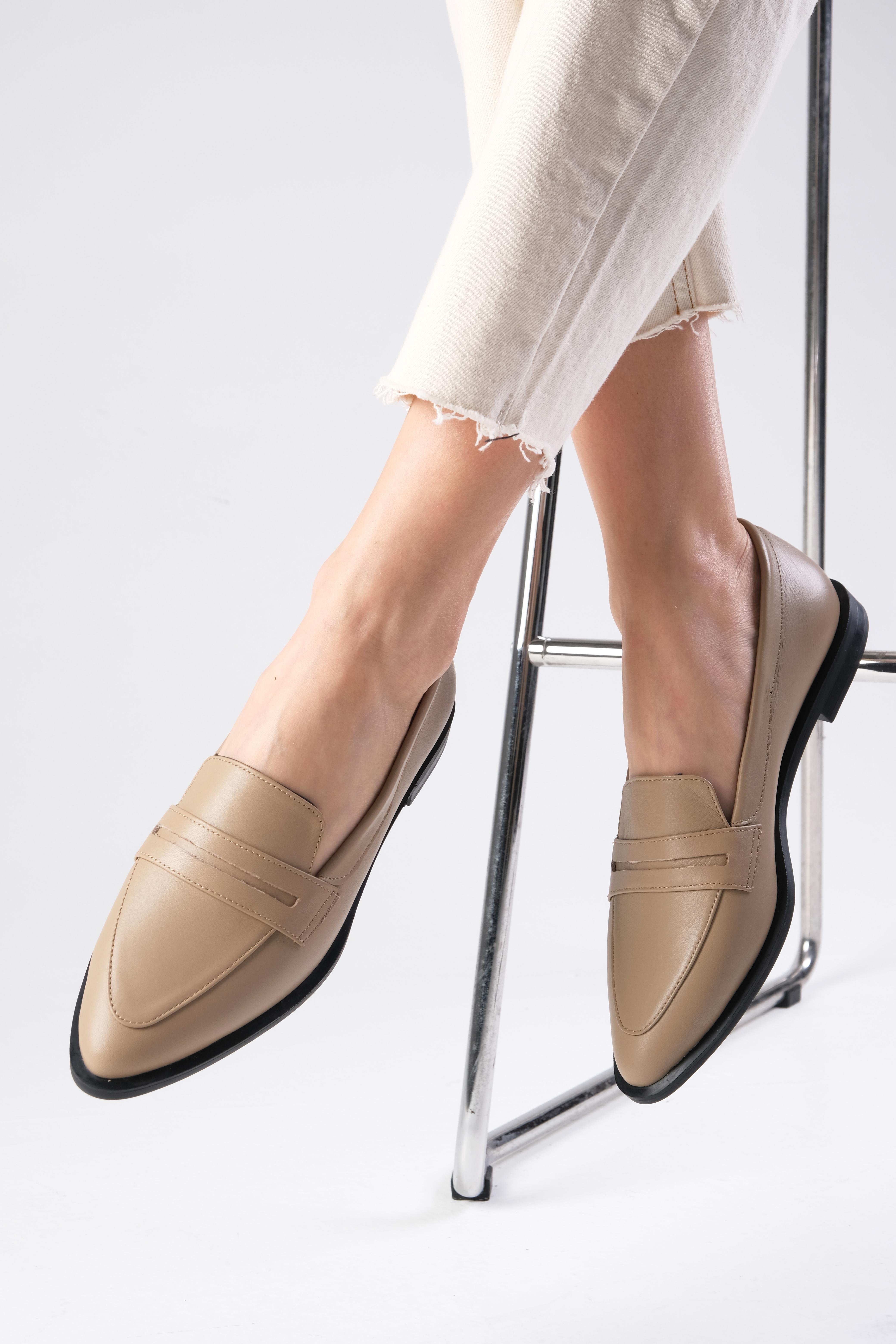 River Hakiki Deri Vizon Renk Loafer-DÜZ AYAKKABI-Mio Gusto-08070MIC