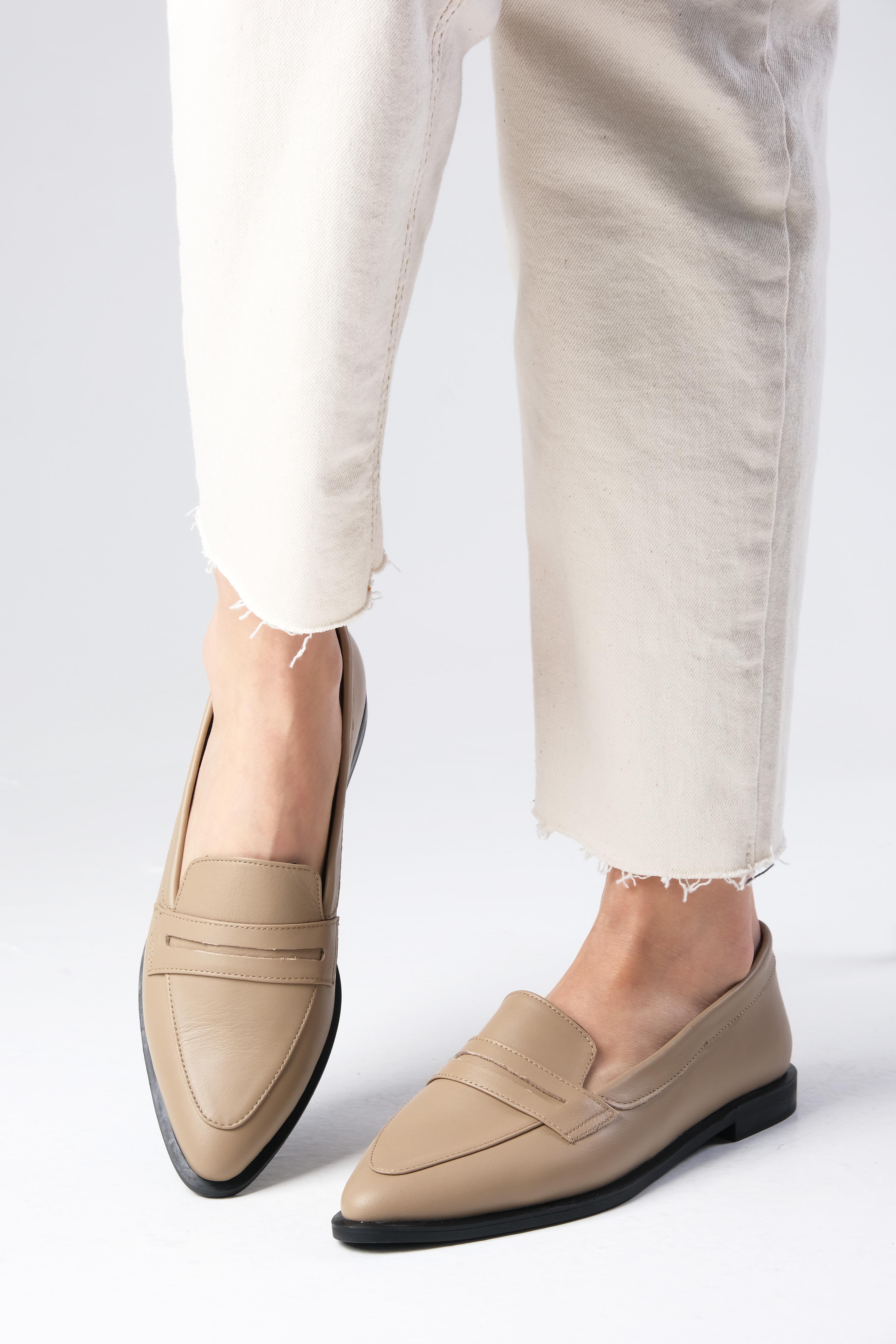 River Hakiki Deri Vizon Renk Loafer-DÜZ AYAKKABI-Mio Gusto-08070MIC