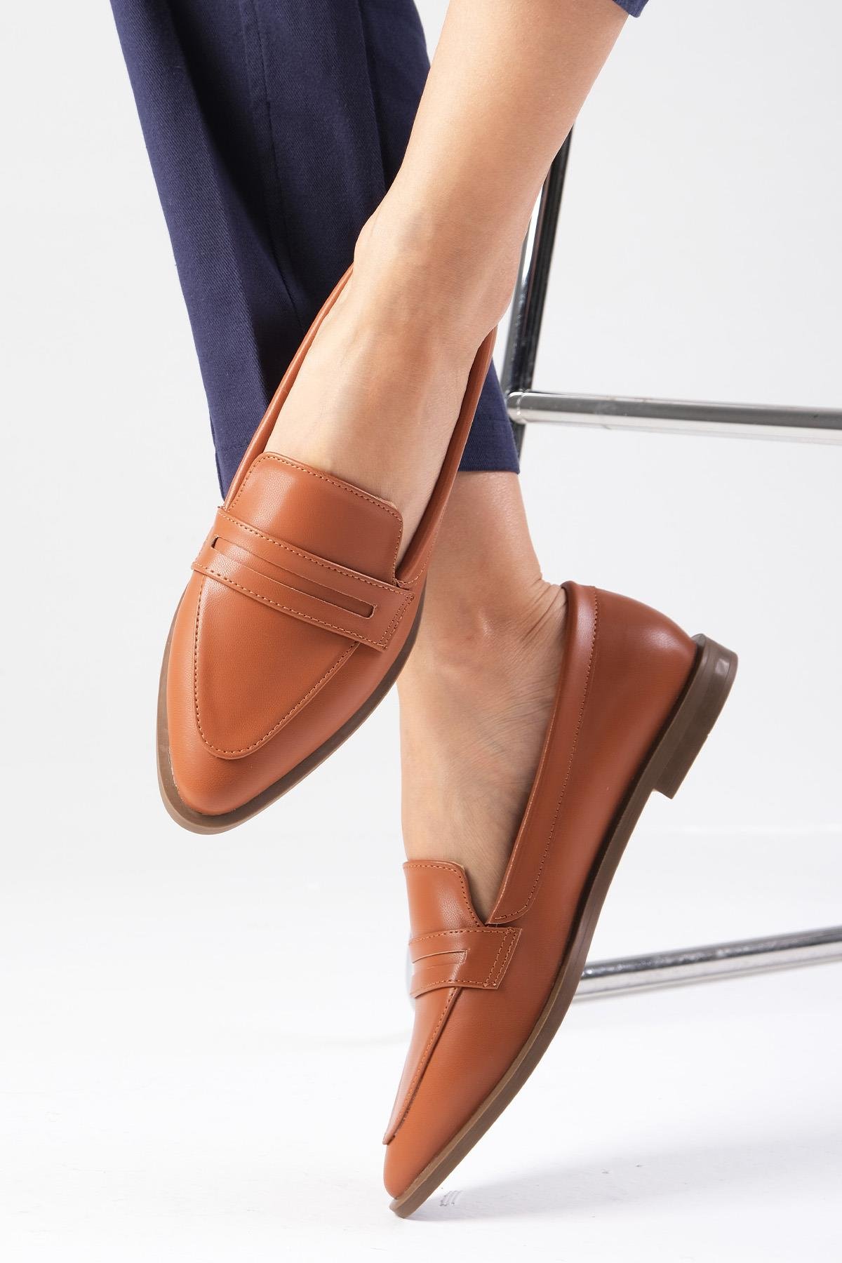 River Taba Renk Loafer Ayakkabı-DÜZ AYAKKABI-Mio Gusto-01393TAC