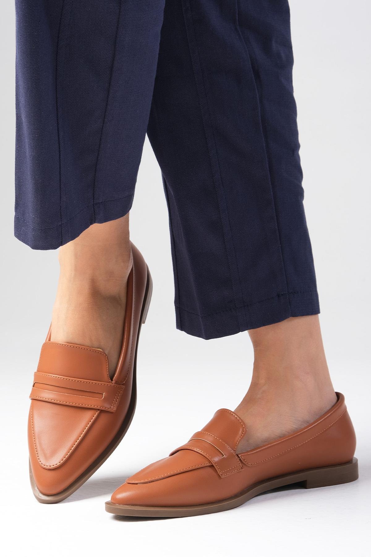River Taba Renk Loafer Ayakkabı-DÜZ AYAKKABI-Mio Gusto-01393TAC