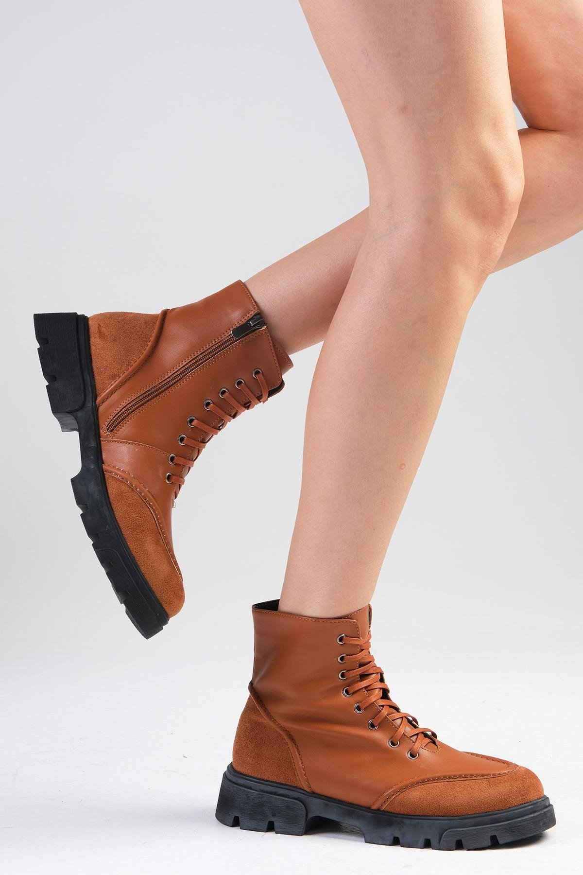 Samantha Taba Renk Postal Bot-Kalın Topuk-Mio Gusto-01497TAZ