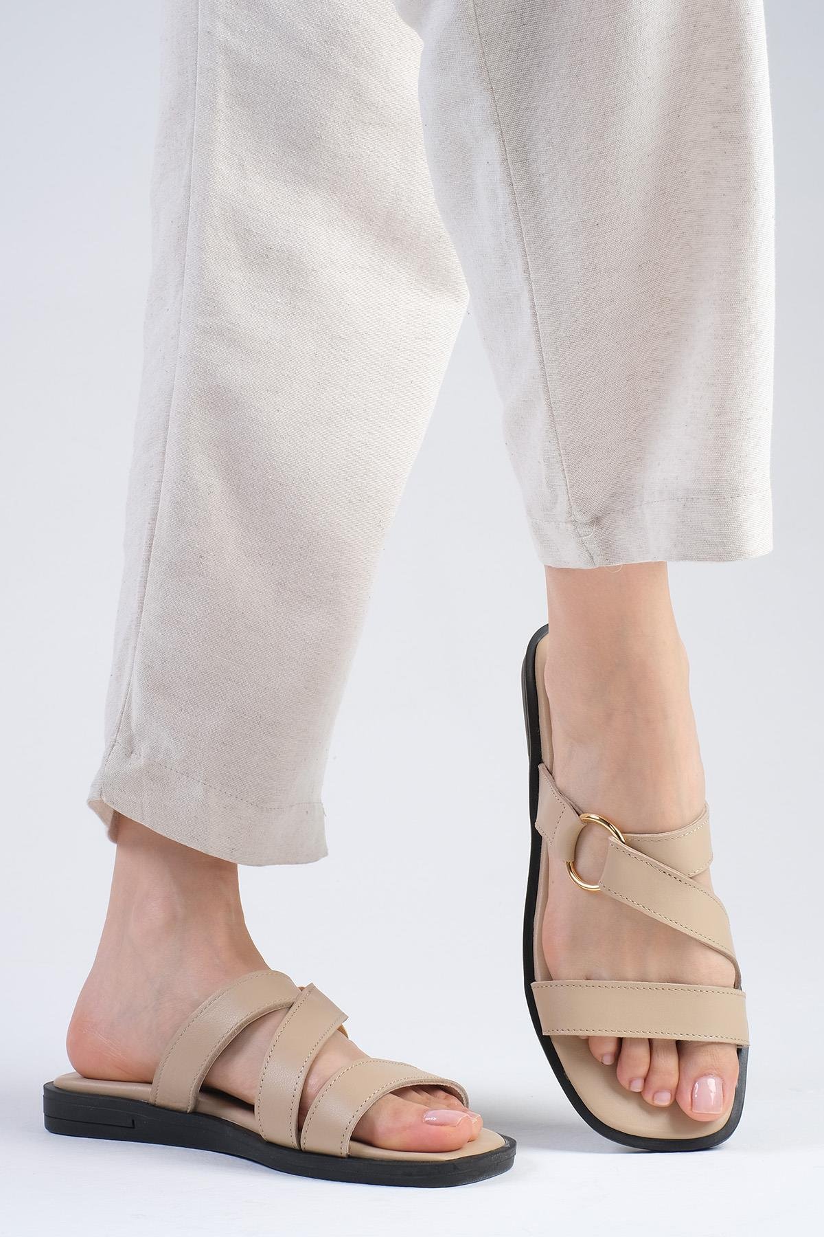 Savanna Hakiki Deri Ten Rengi Terlik-Slippers-Mio Gusto-02311NUC