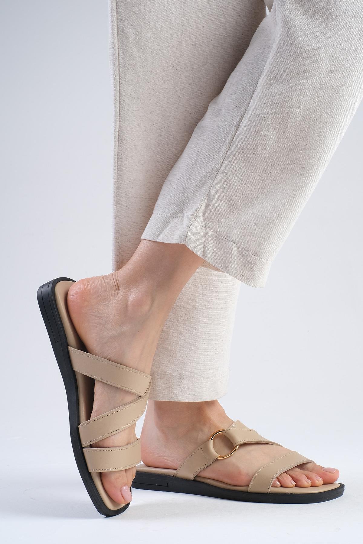 Savanna Hakiki Deri Ten Rengi Terlik-Slippers-Mio Gusto-02311NUC