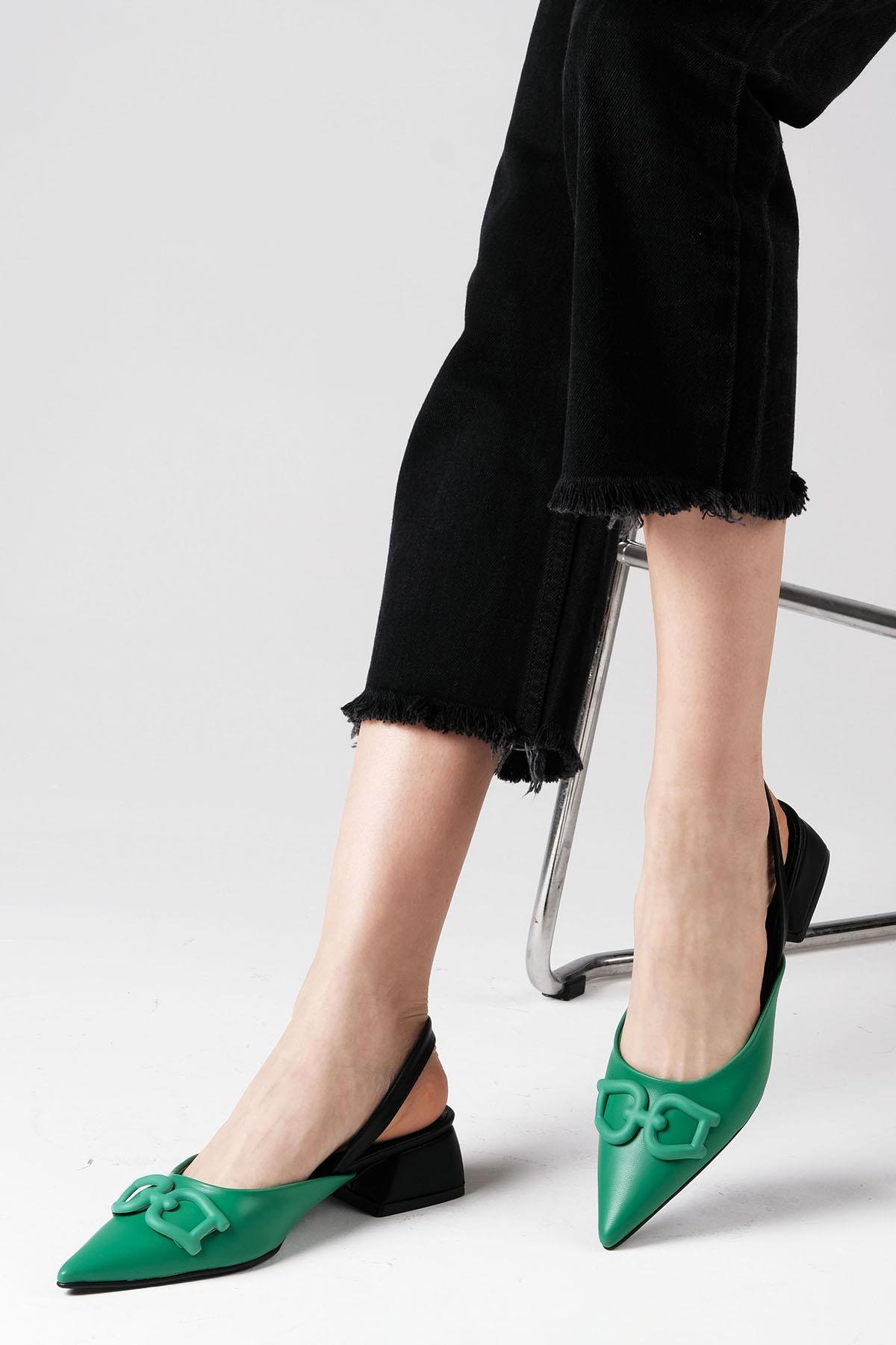 Selina Yeşil Renk Kısa Topuklu Ayakkabı-Kısa Topuklu-Mio Gusto-01450GNC